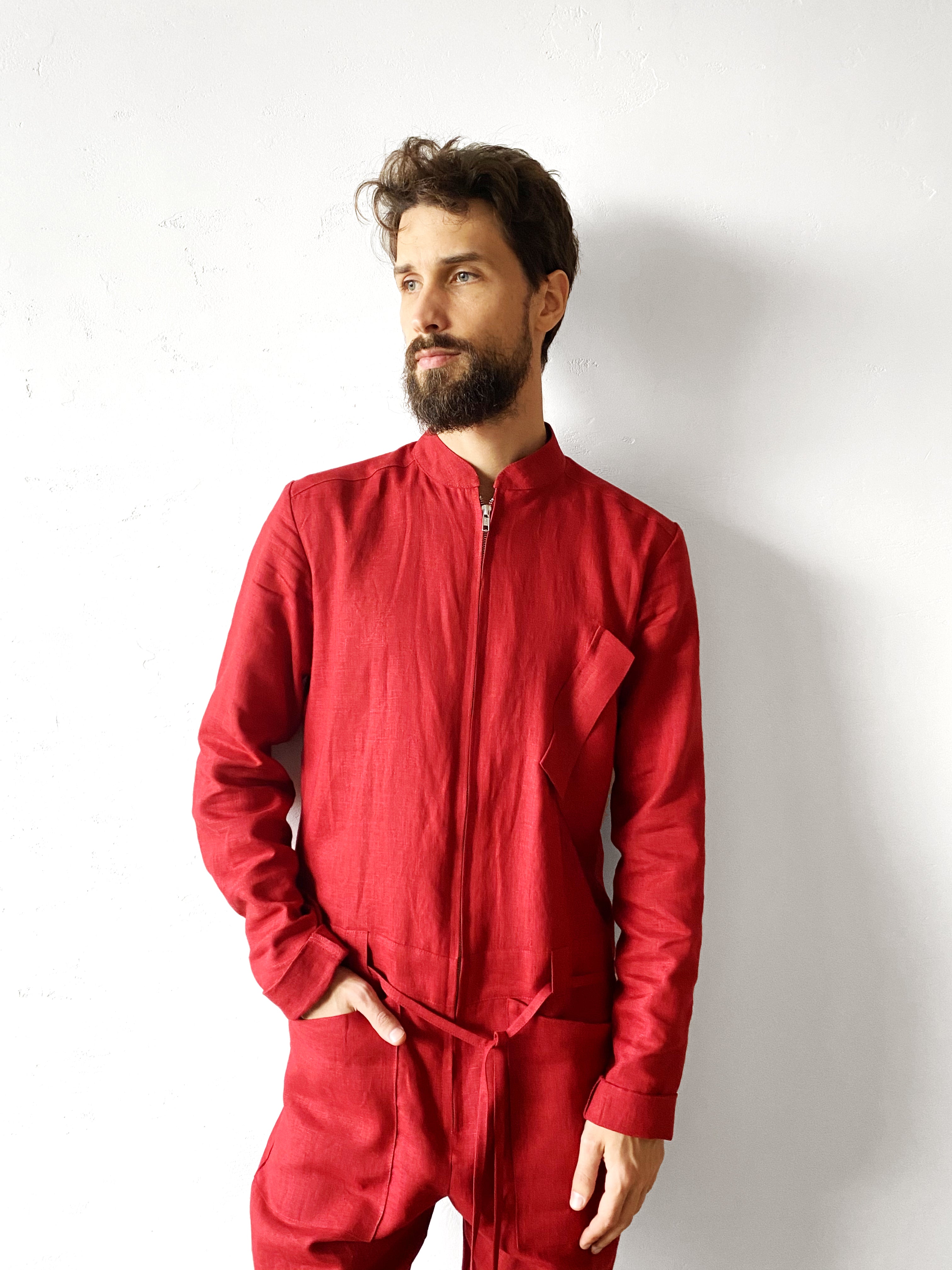 Mens Linen Jumpsuit PALO SANTO in Red