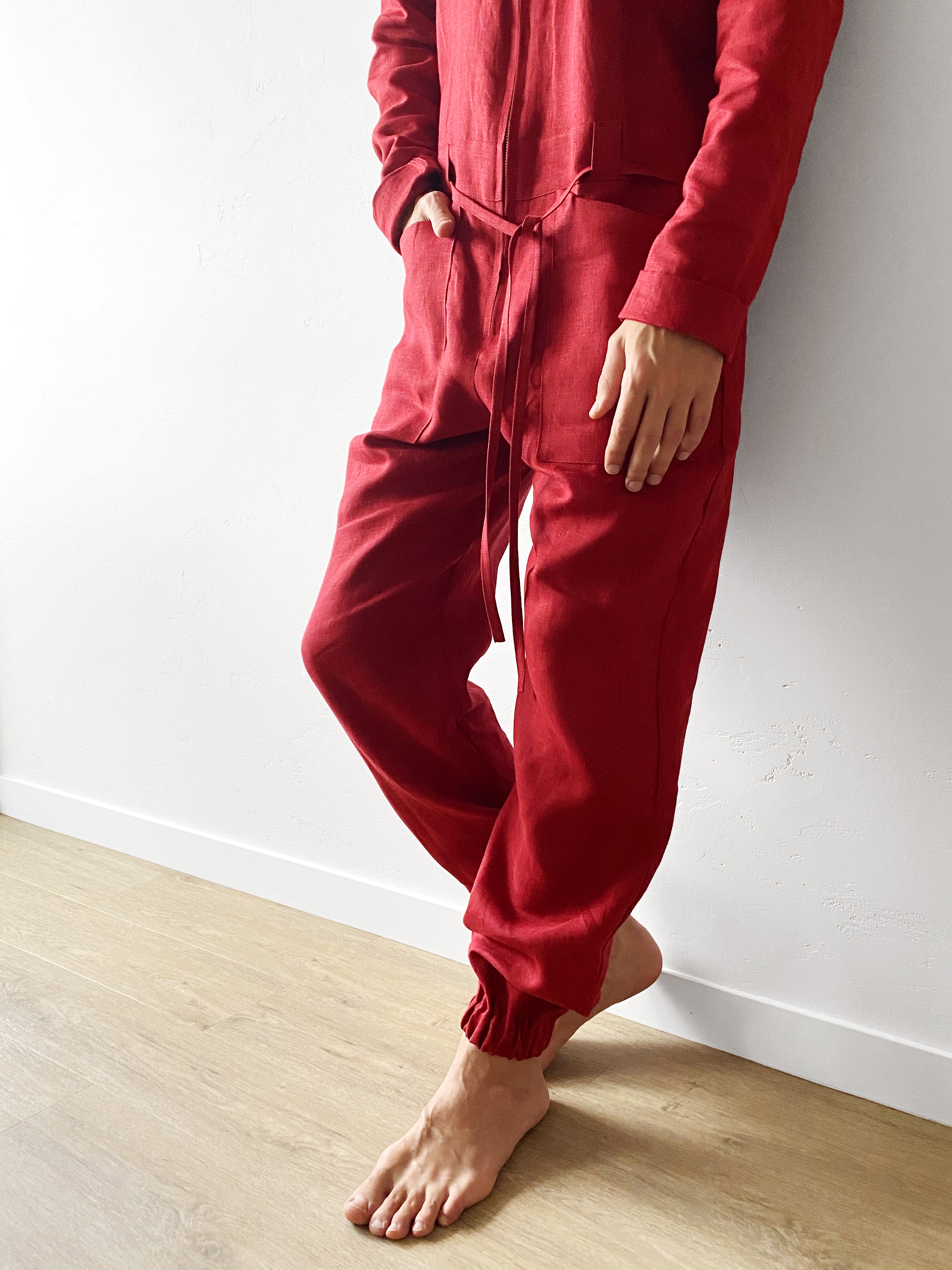 Mens Linen Jumpsuit PALO SANTO in Red