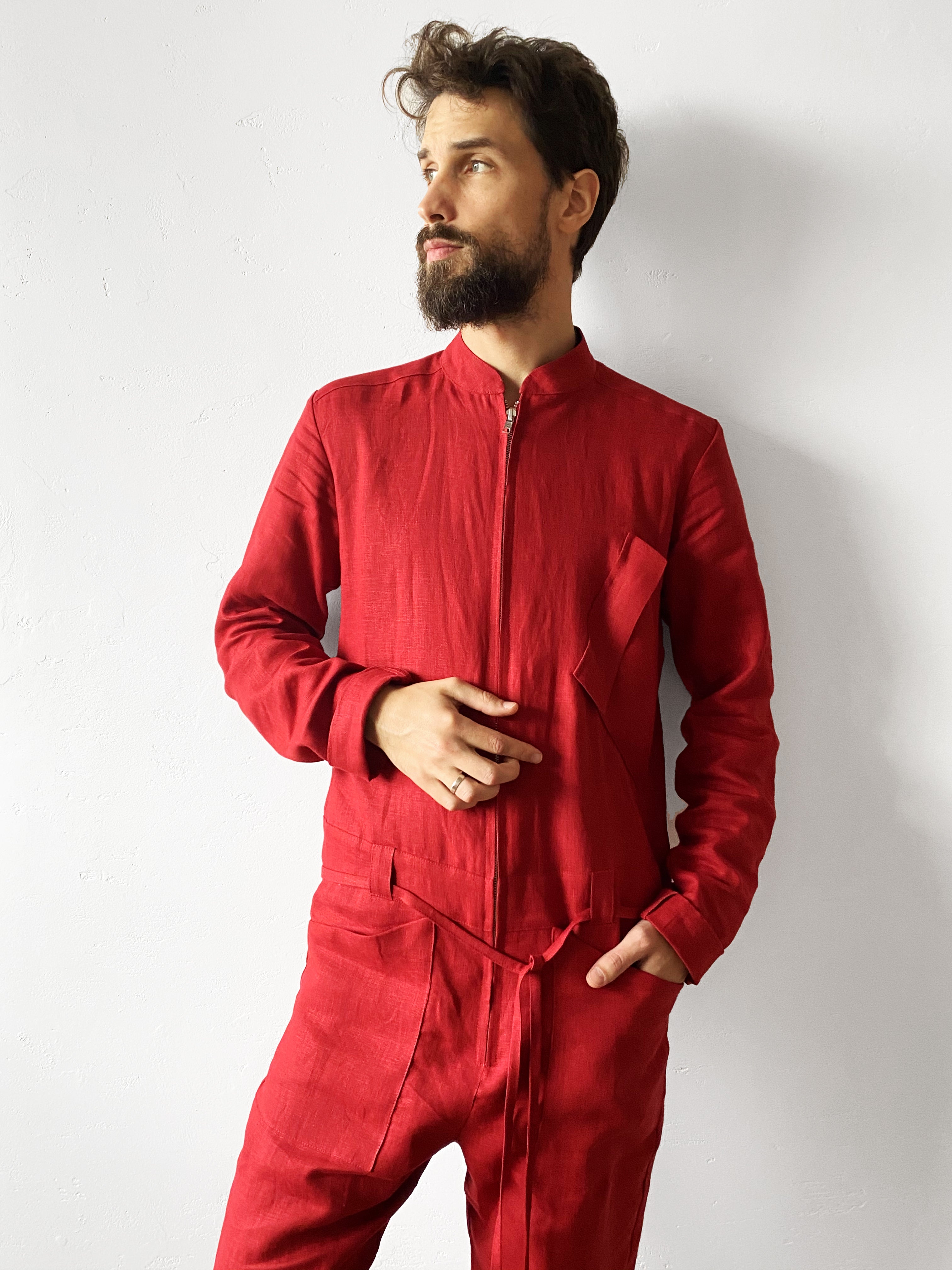 Mens Linen Jumpsuit PALO SANTO in Red