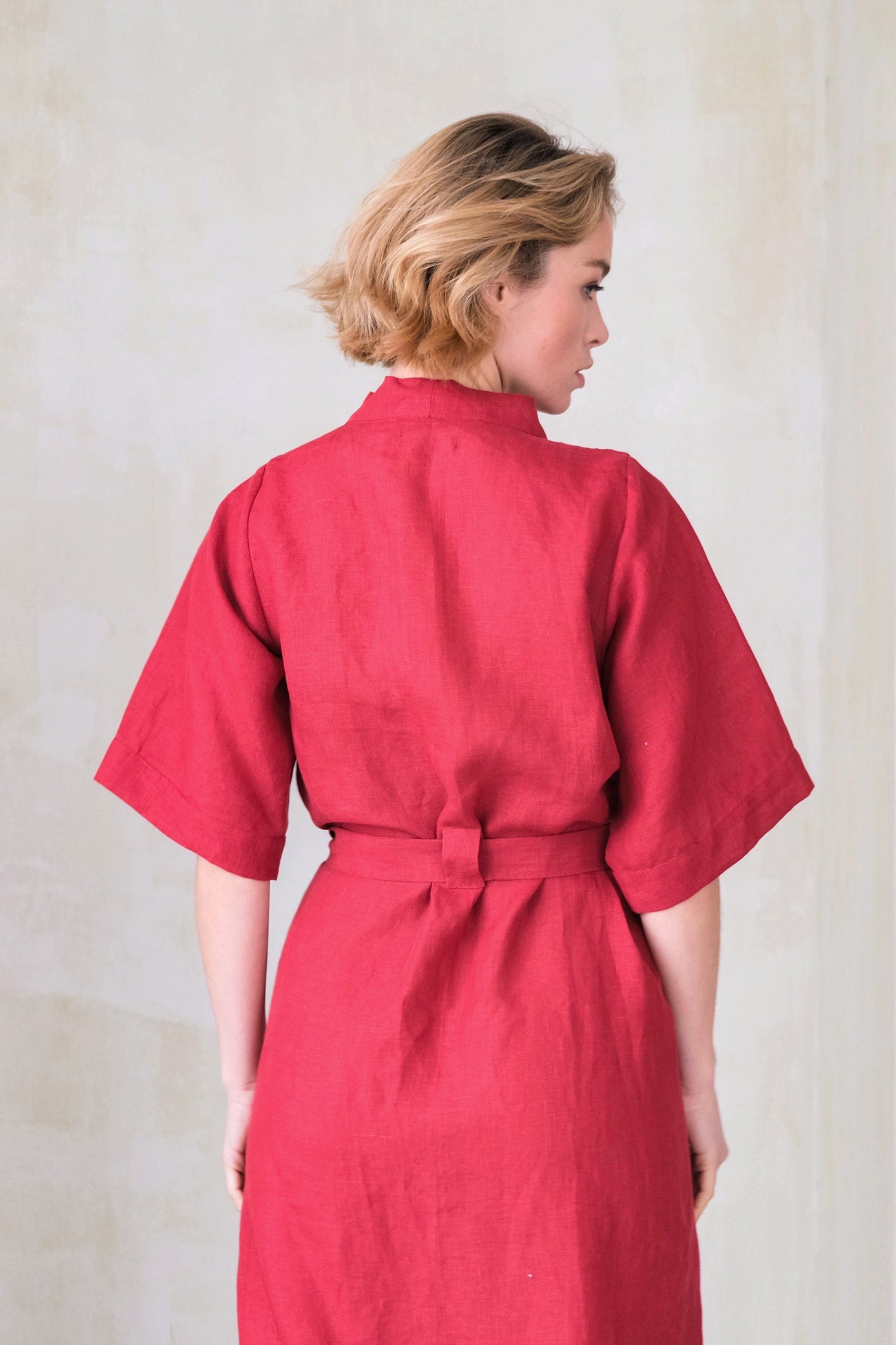 Women’s Long Linen Kimono UME in Red