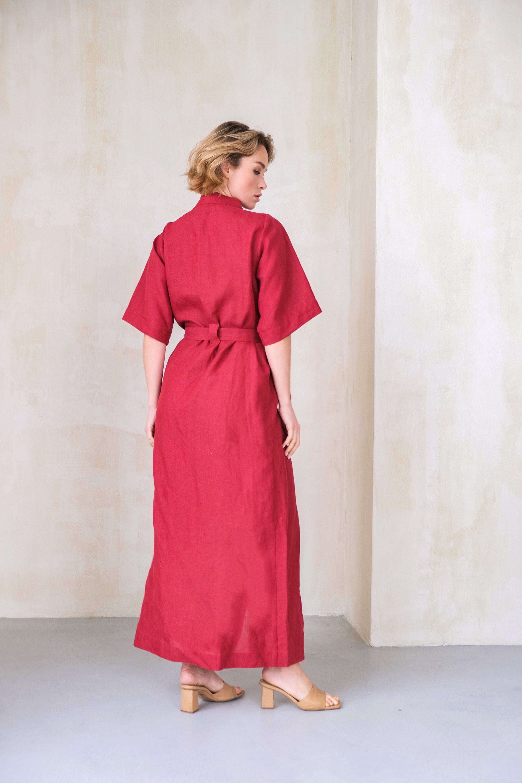 Women’s Long Linen Kimono UME in Red
