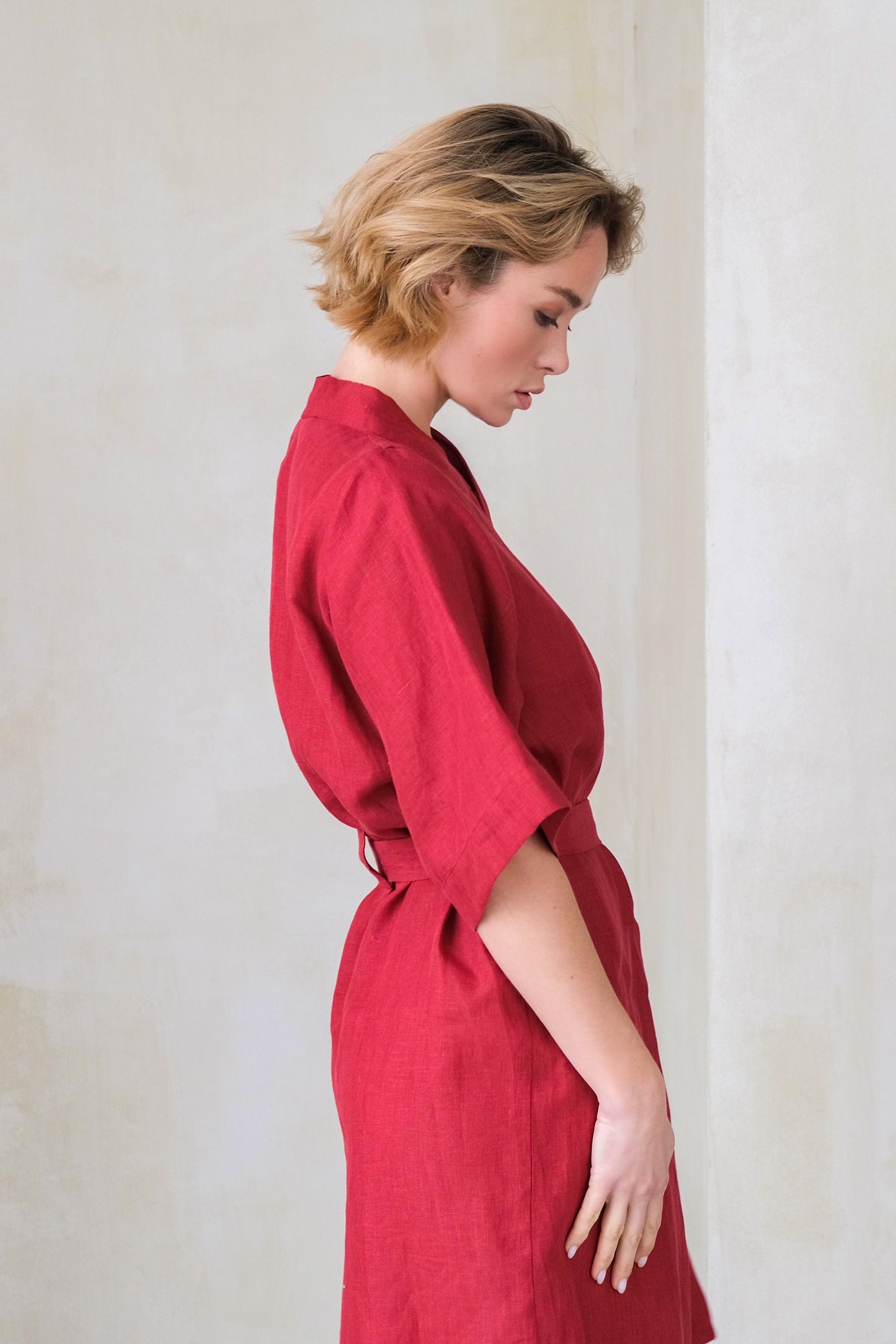 Women’s Long Linen Kimono UME in Red