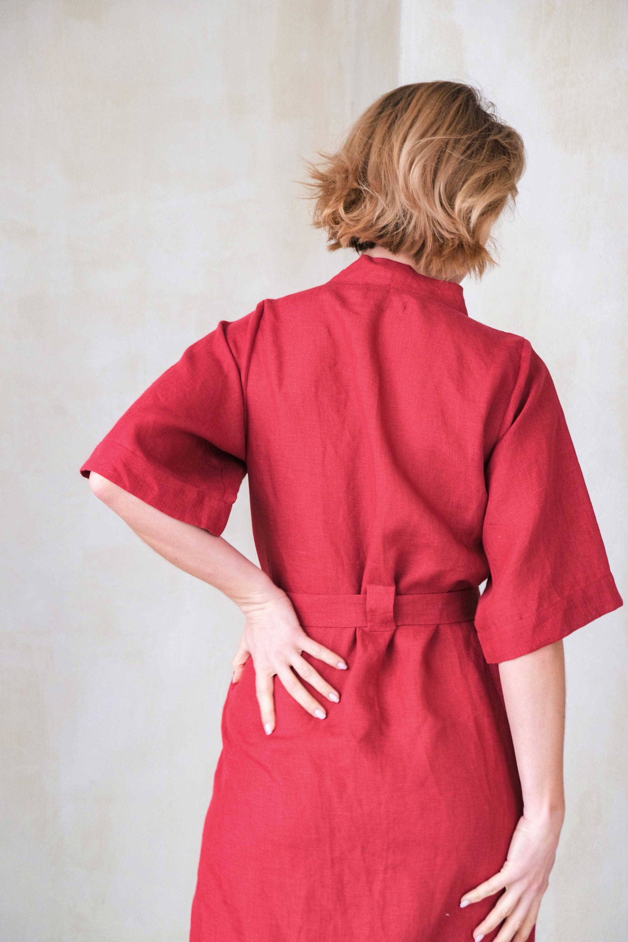 Women’s Long Linen Kimono UME in Red