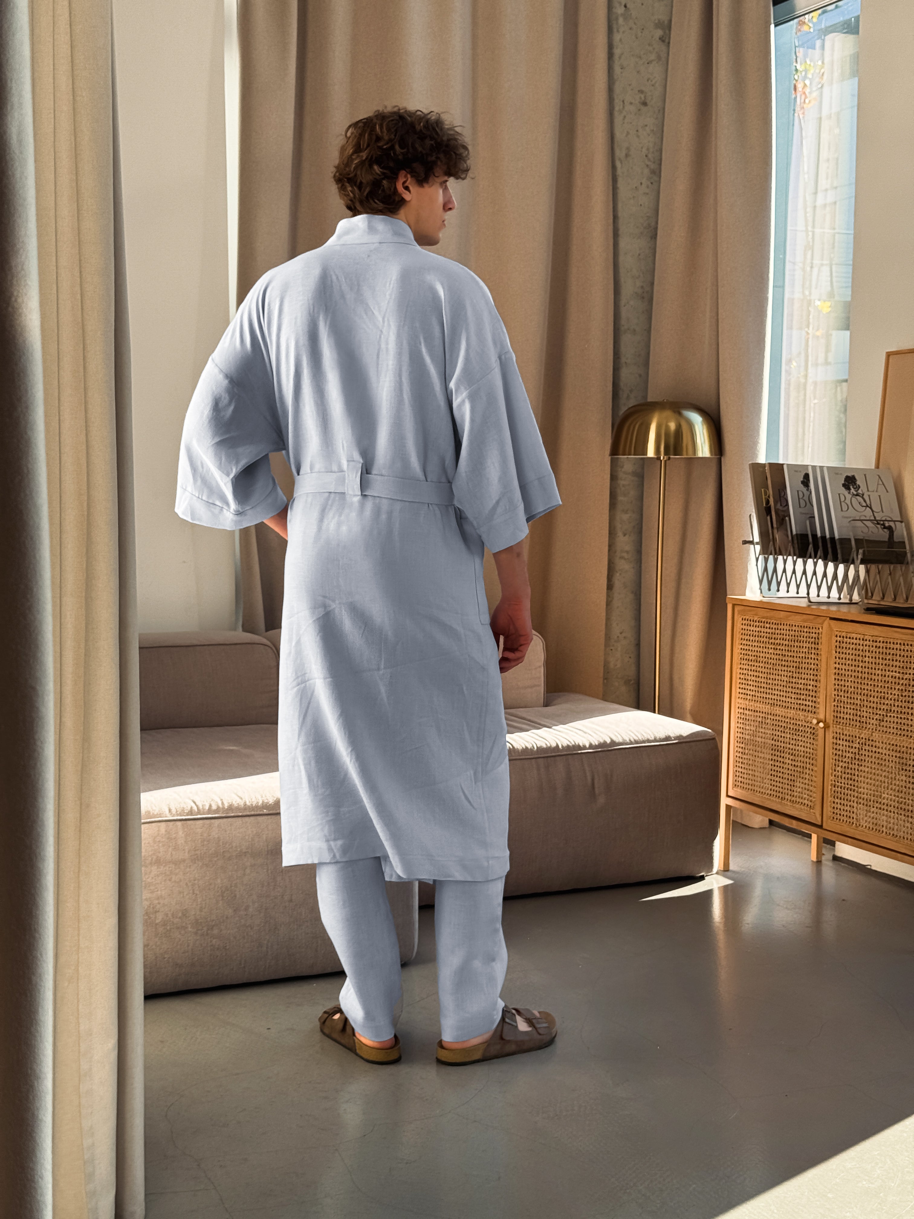 Men’s linen kimono HINOKI in Light grey