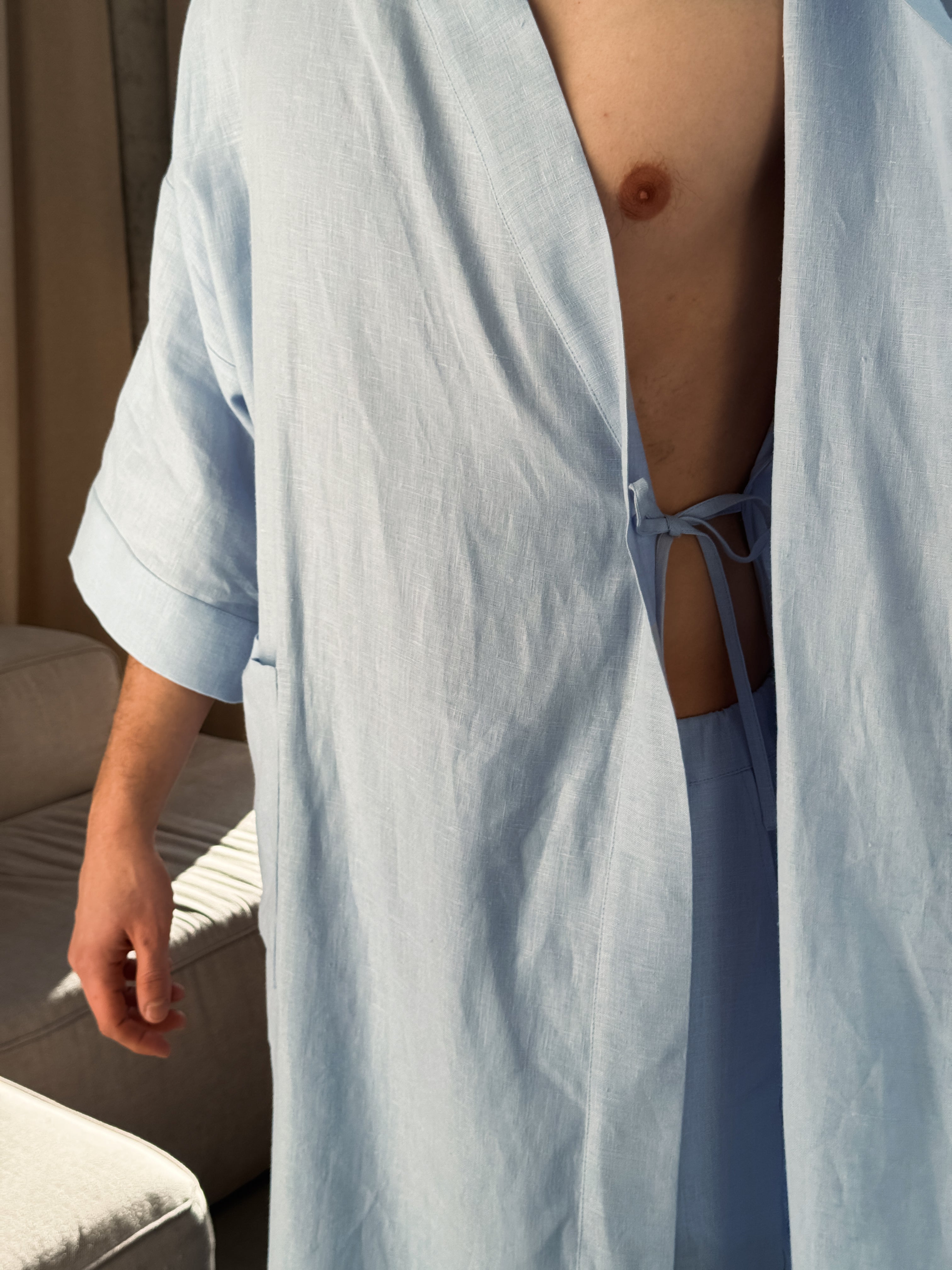 Men’s linen kimono HINOKI in Light grey