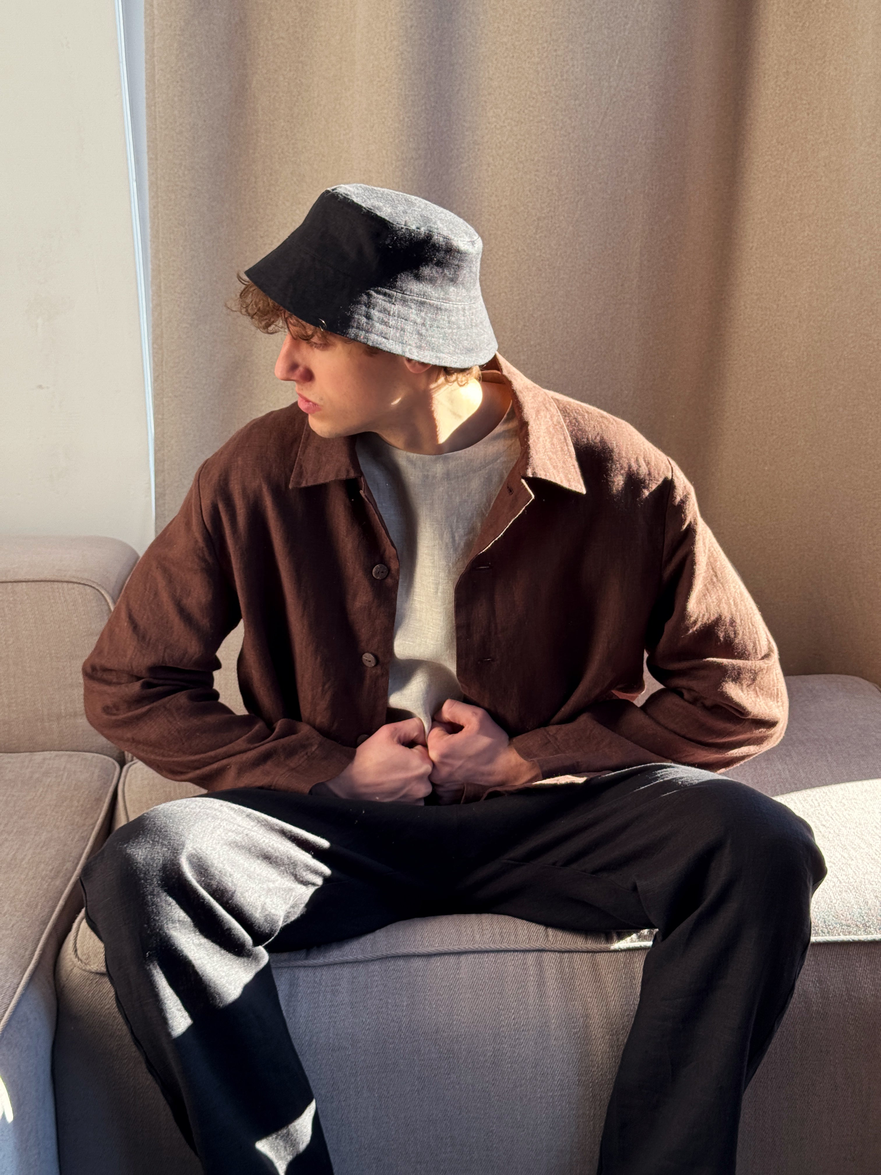 Men’s linen bucket hat Black