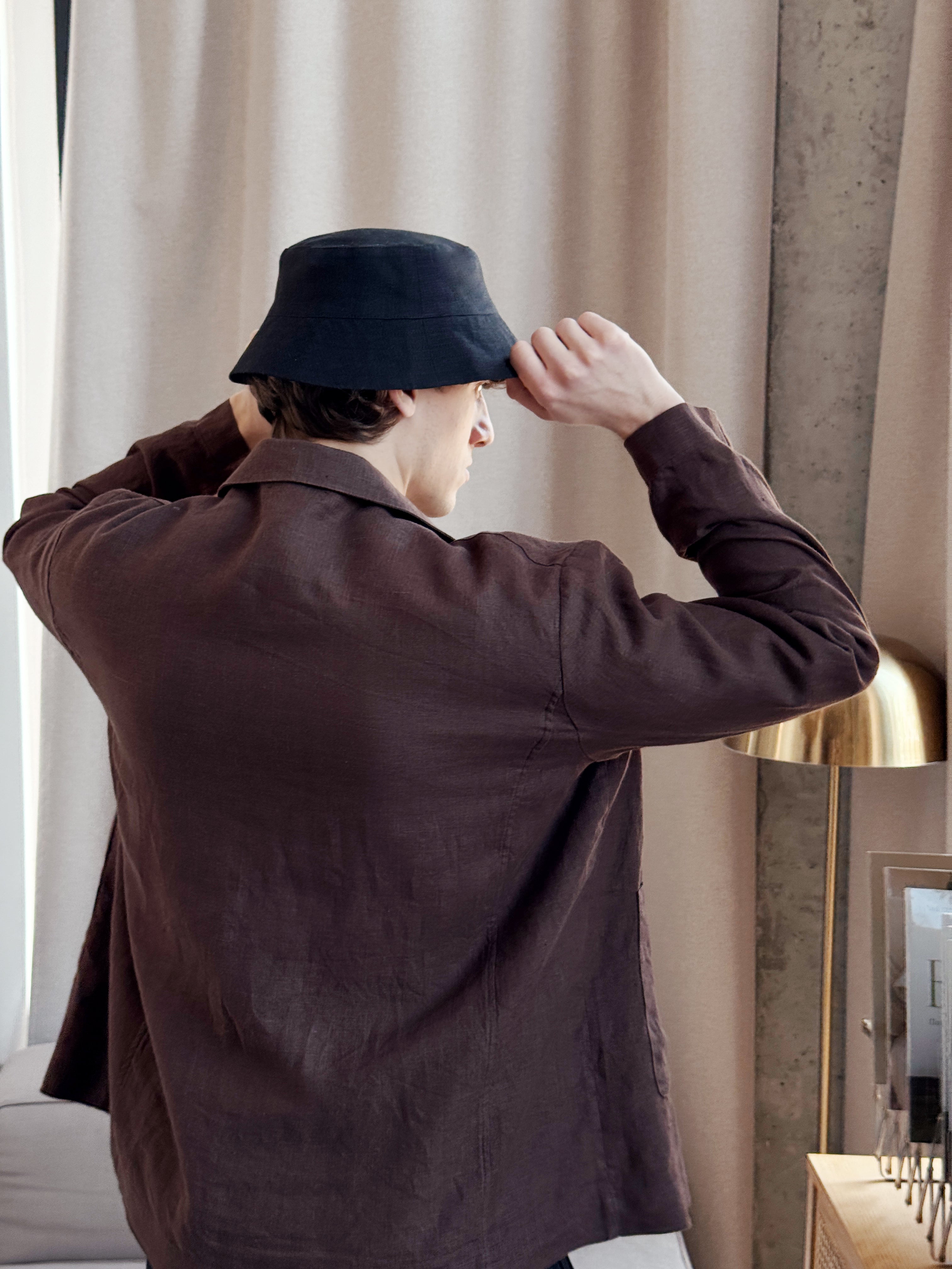 Men's Linen Bucket Hat PECAN in Black