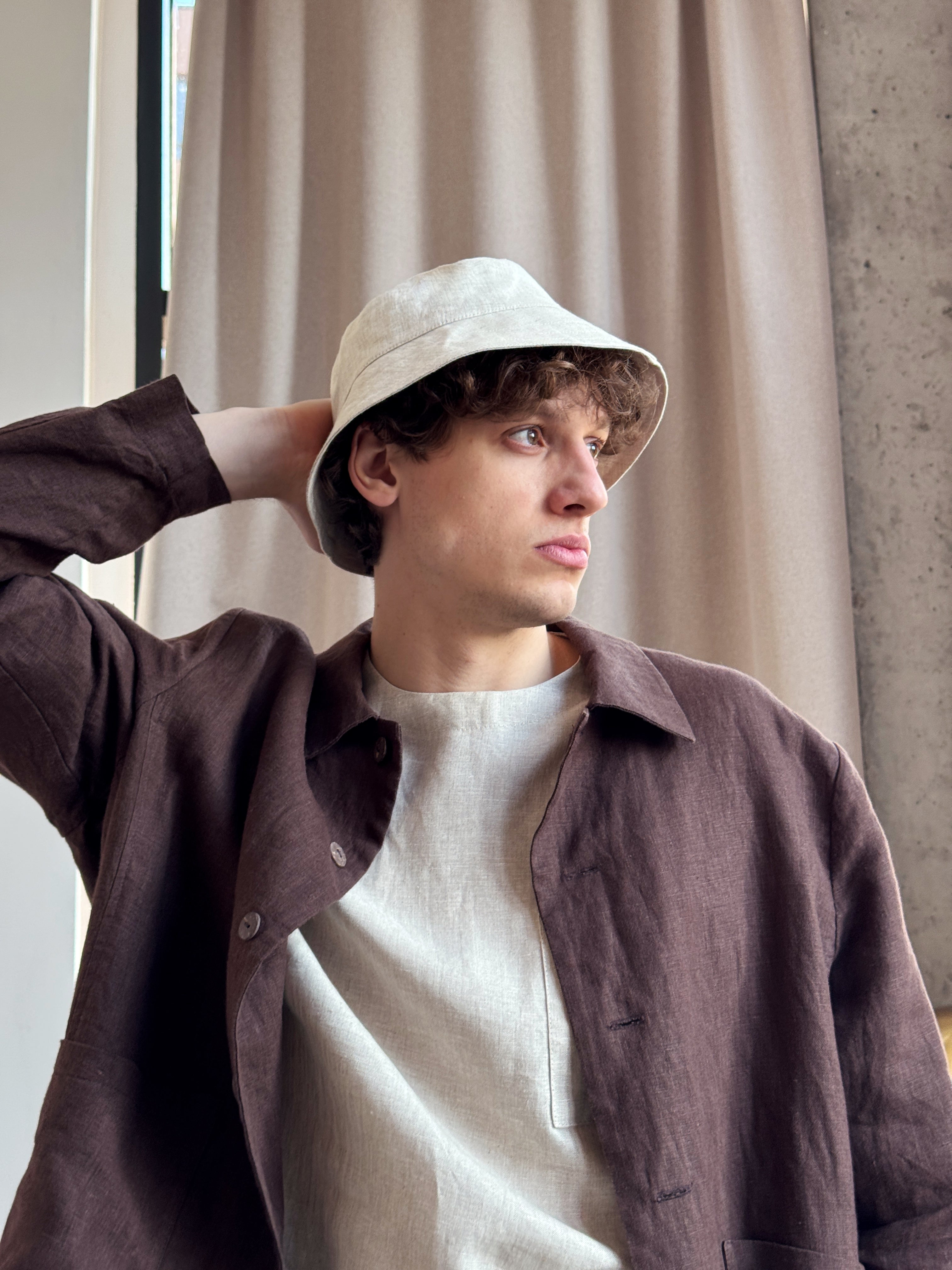 Men’s Linen Bucket Hat PECAN in Beige