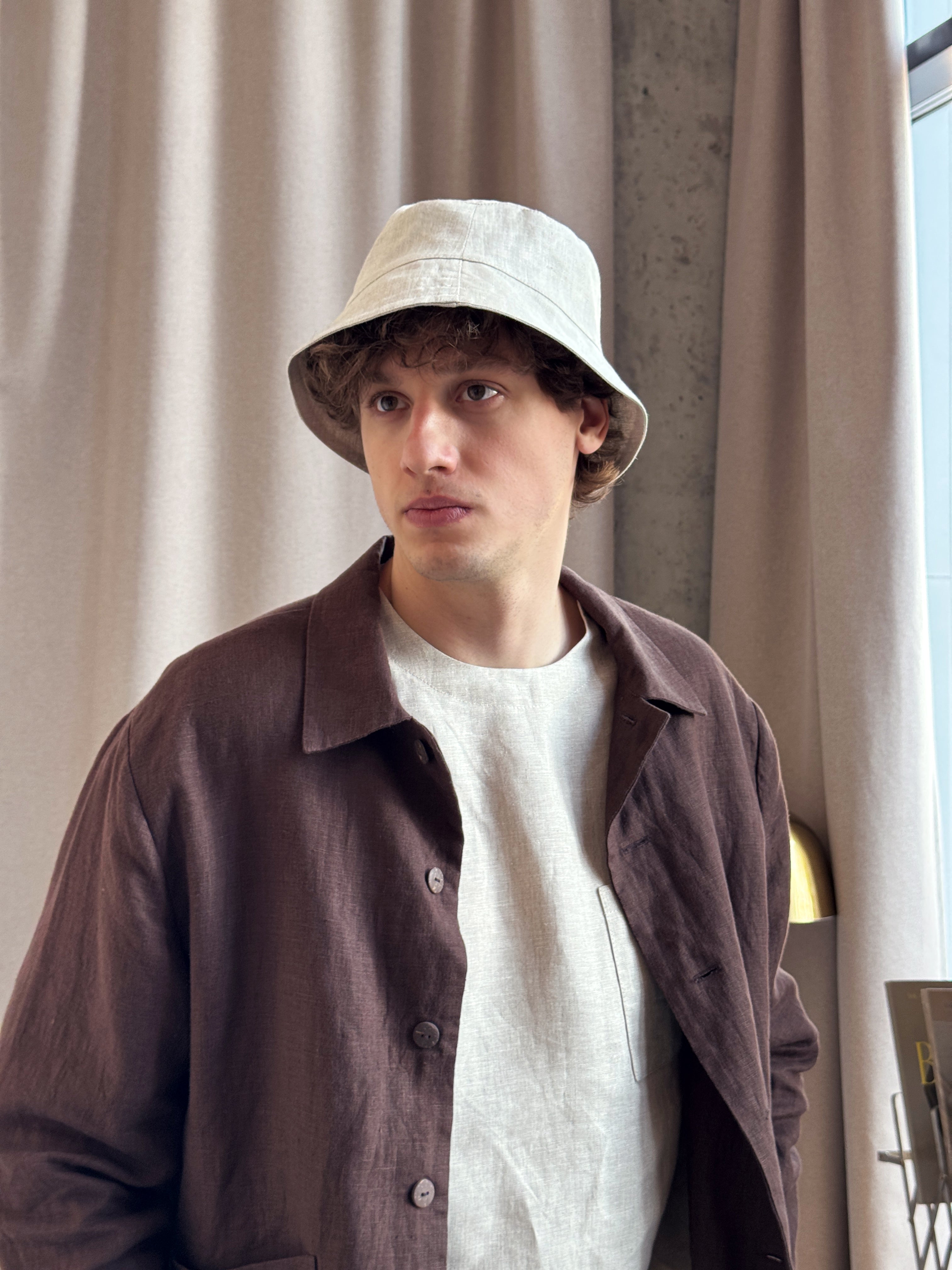 Men's Linen Bucket Hat PECAN in Beige