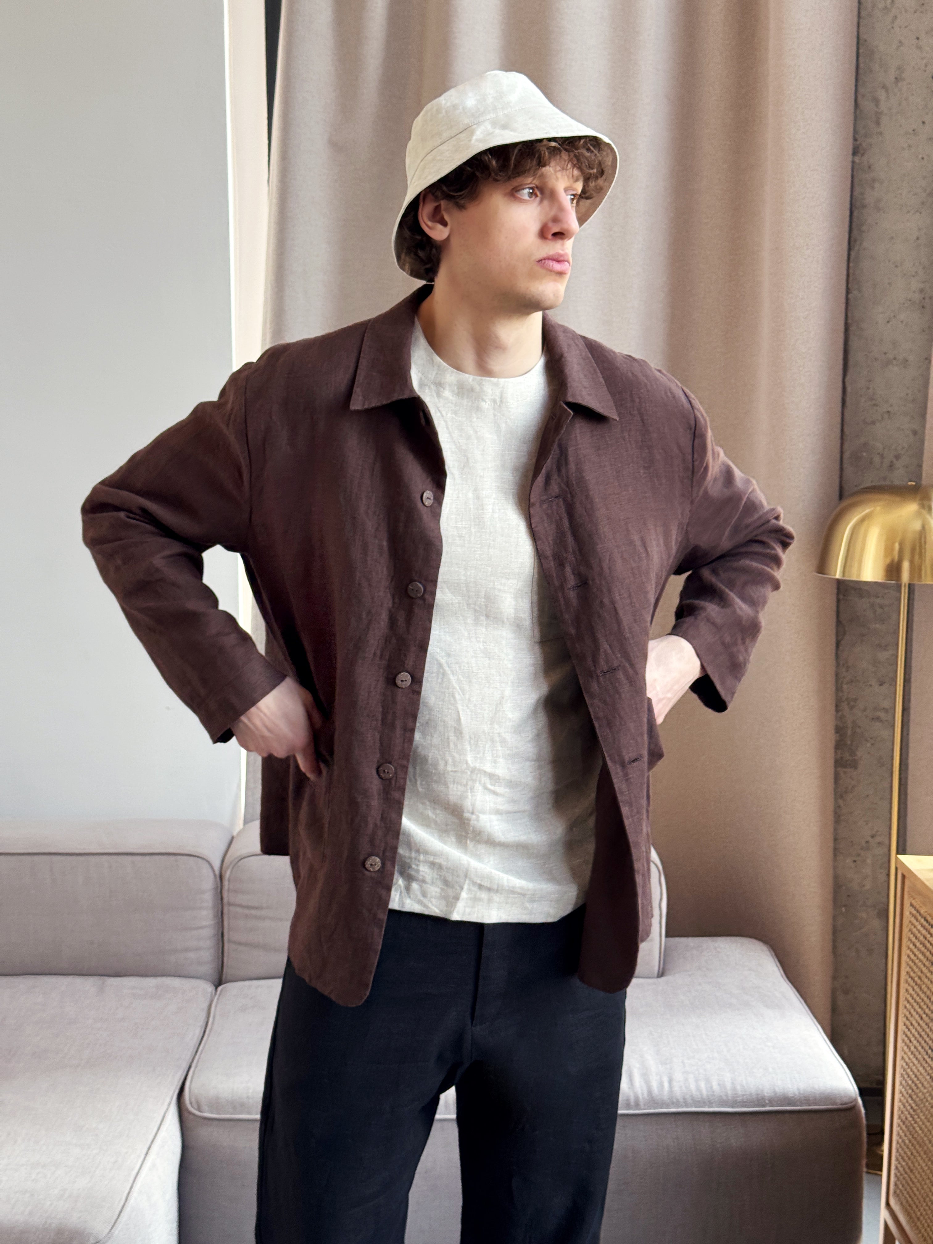 Men's Linen Jacket CHERRY in Brown