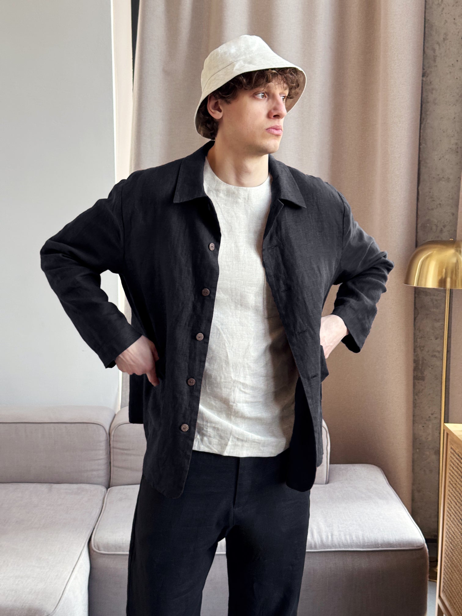 Men's Linen Jacket CHERRY in Black