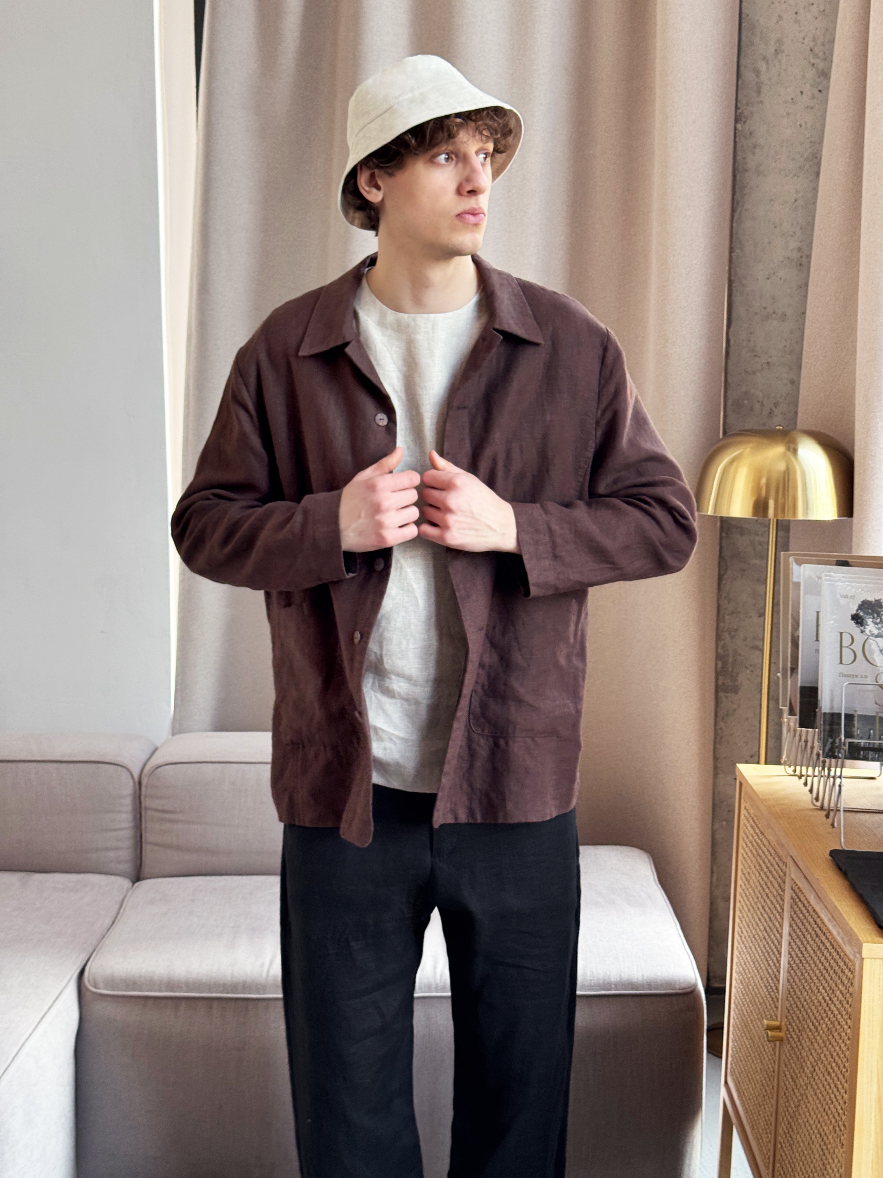 Men’s Linen Jacket CHERRY in Brown