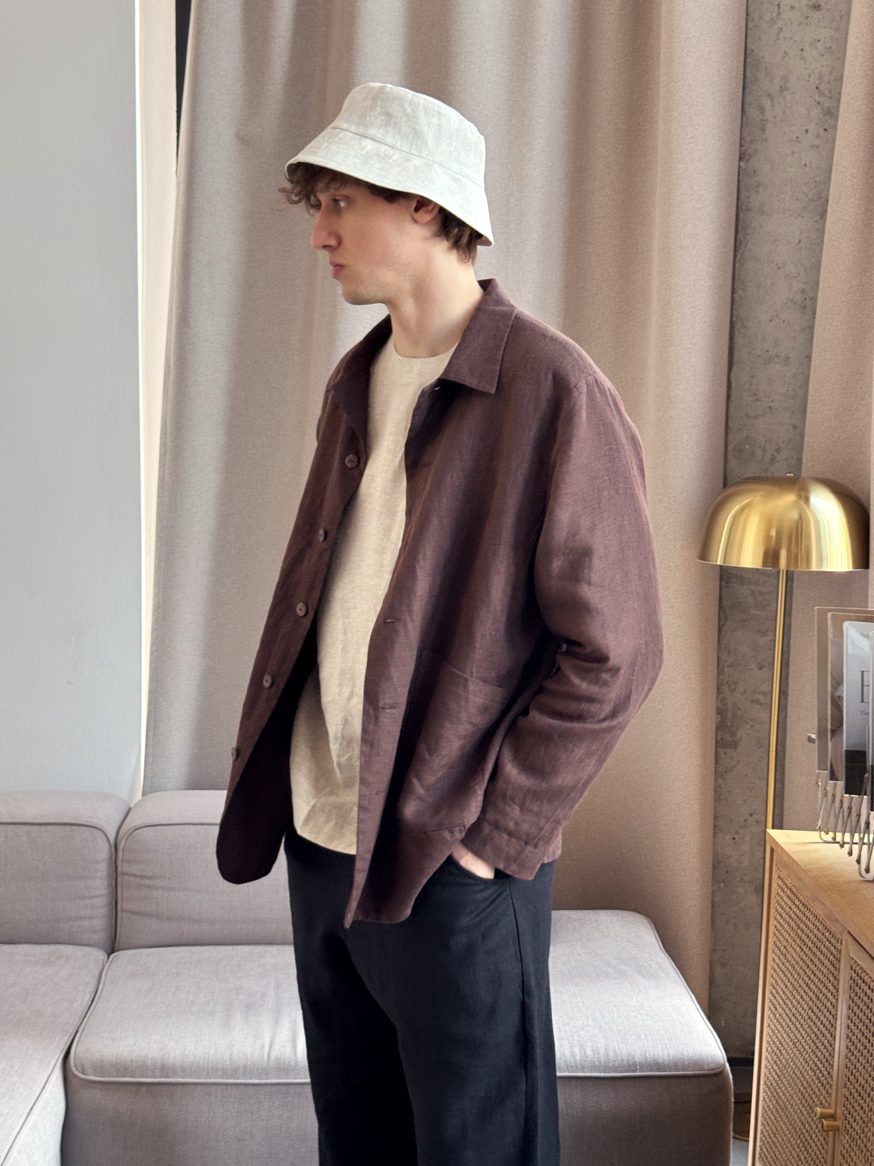 Men's Linen Jacket CHERRY in Brown