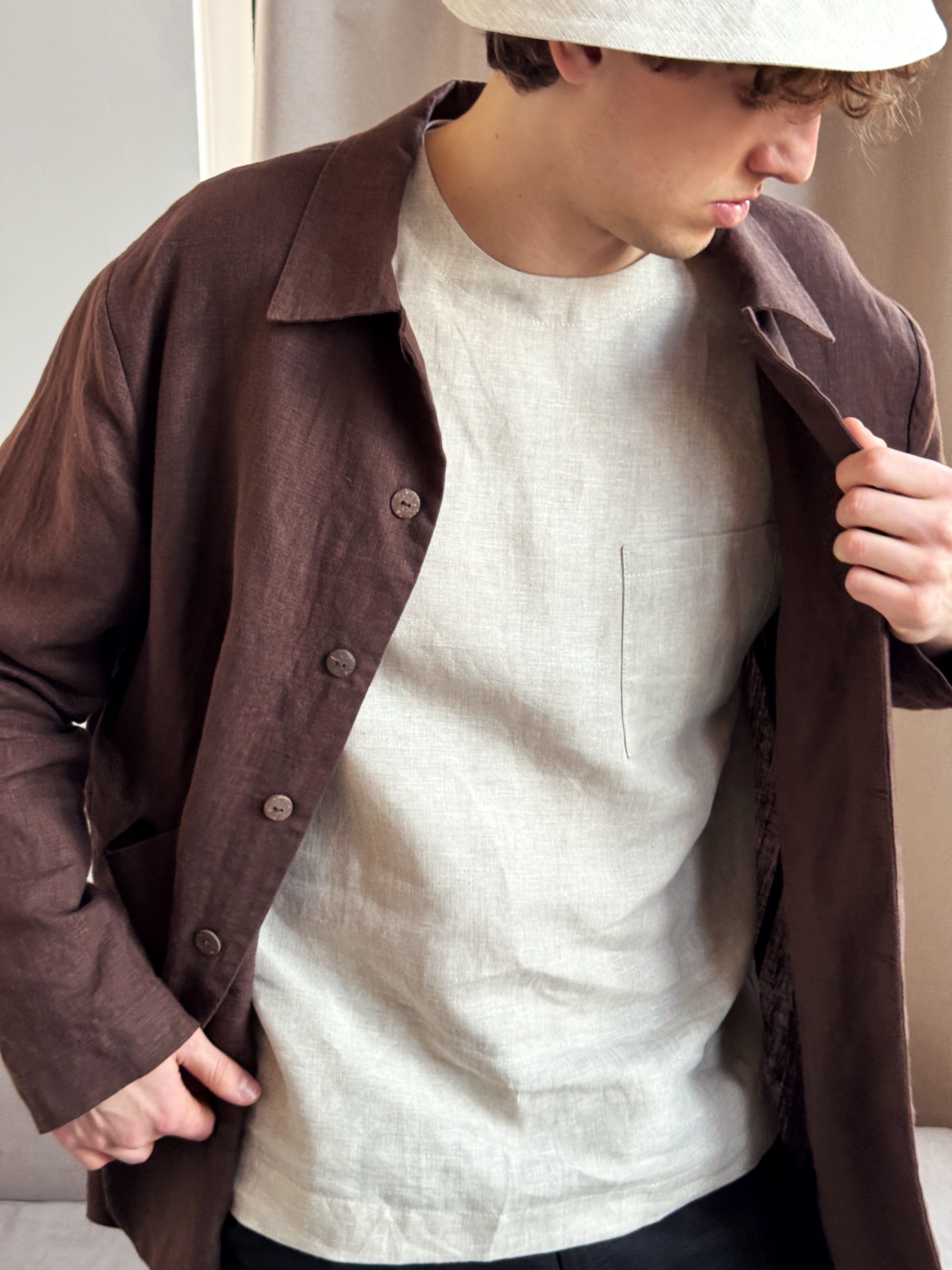 Men’s Linen Jacket CHERRY in Brown