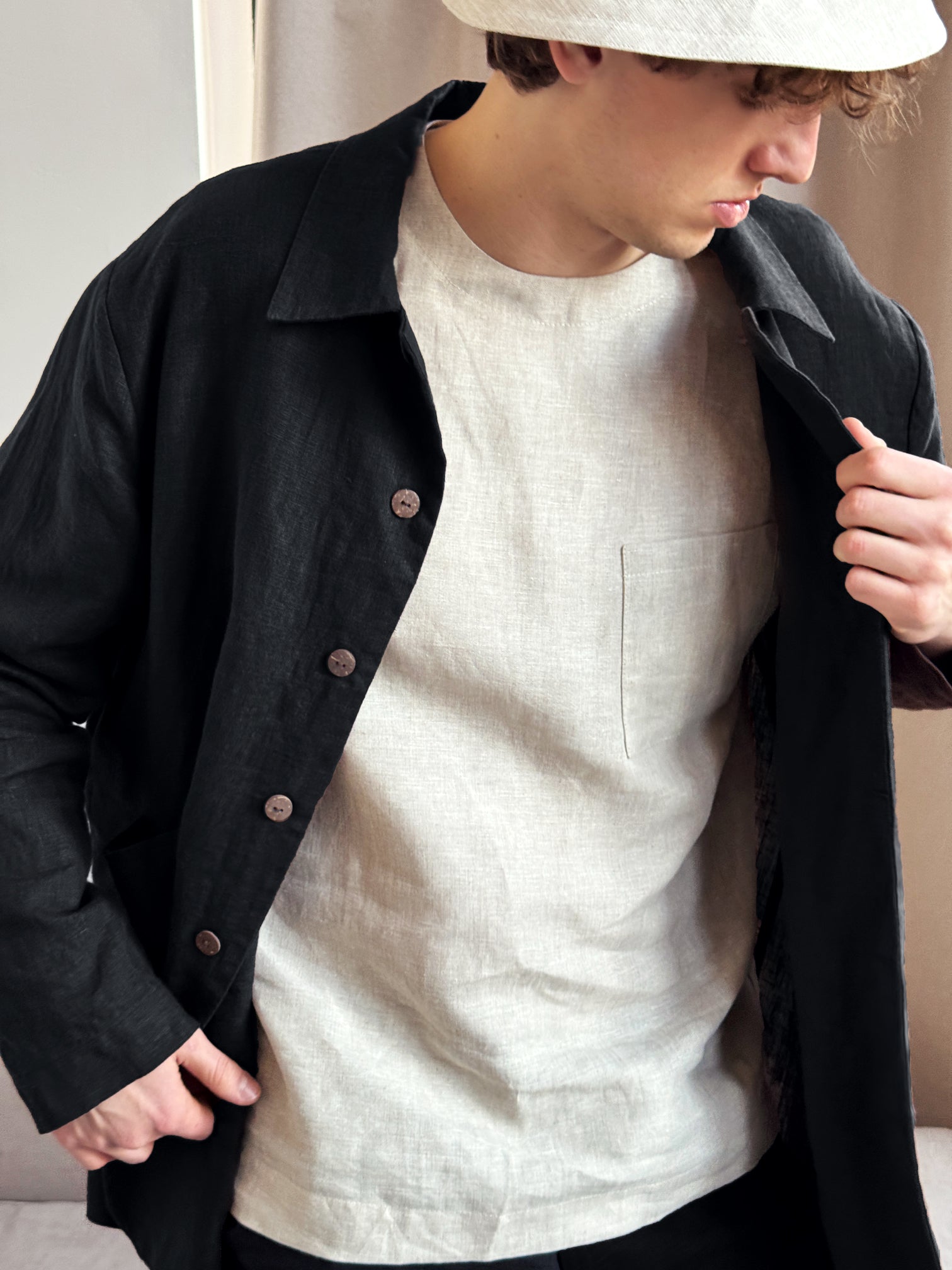 Men's Linen Jacket CHERRY in Black