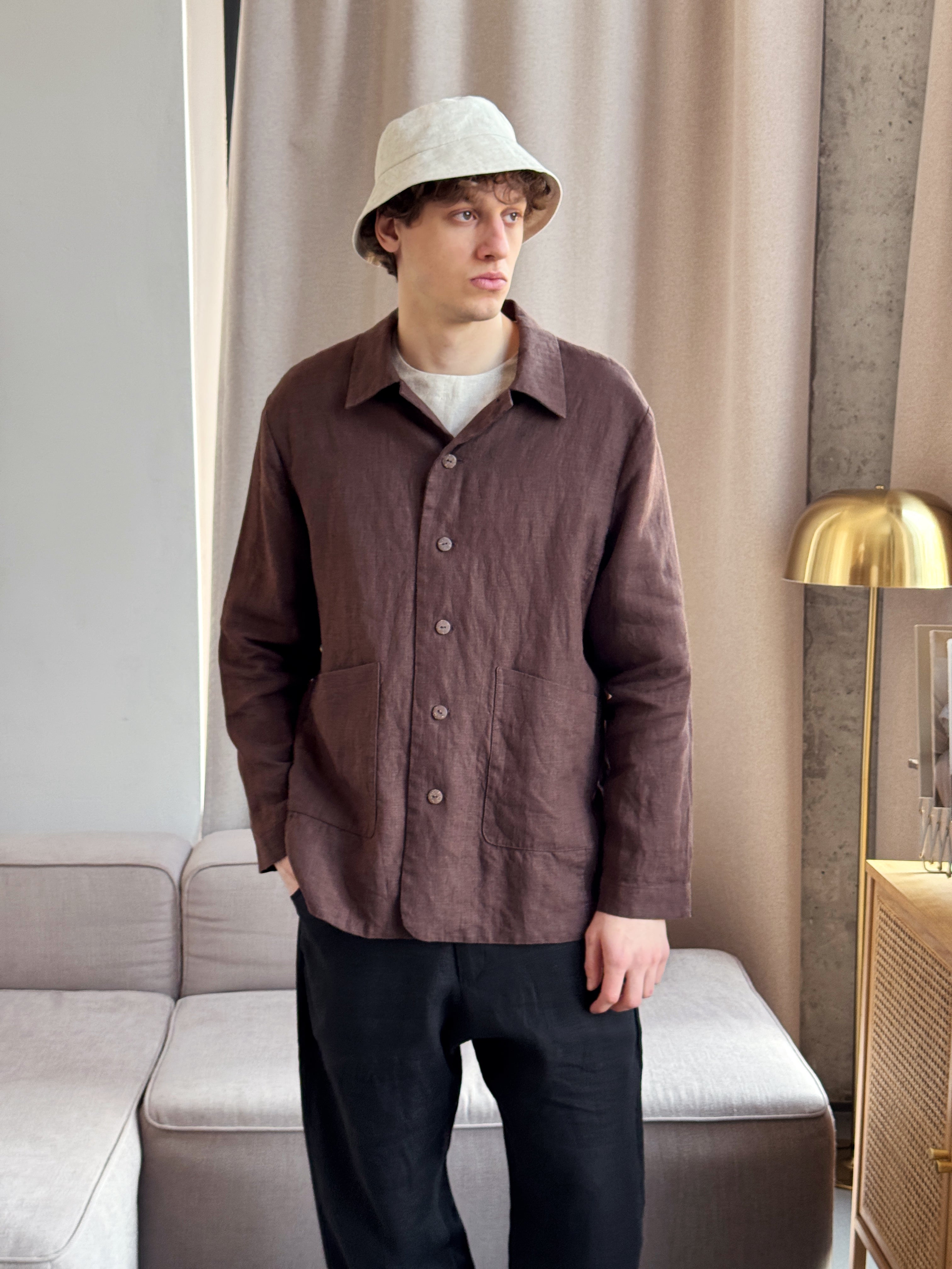 Men's Linen Jacket CHERRY in Brown