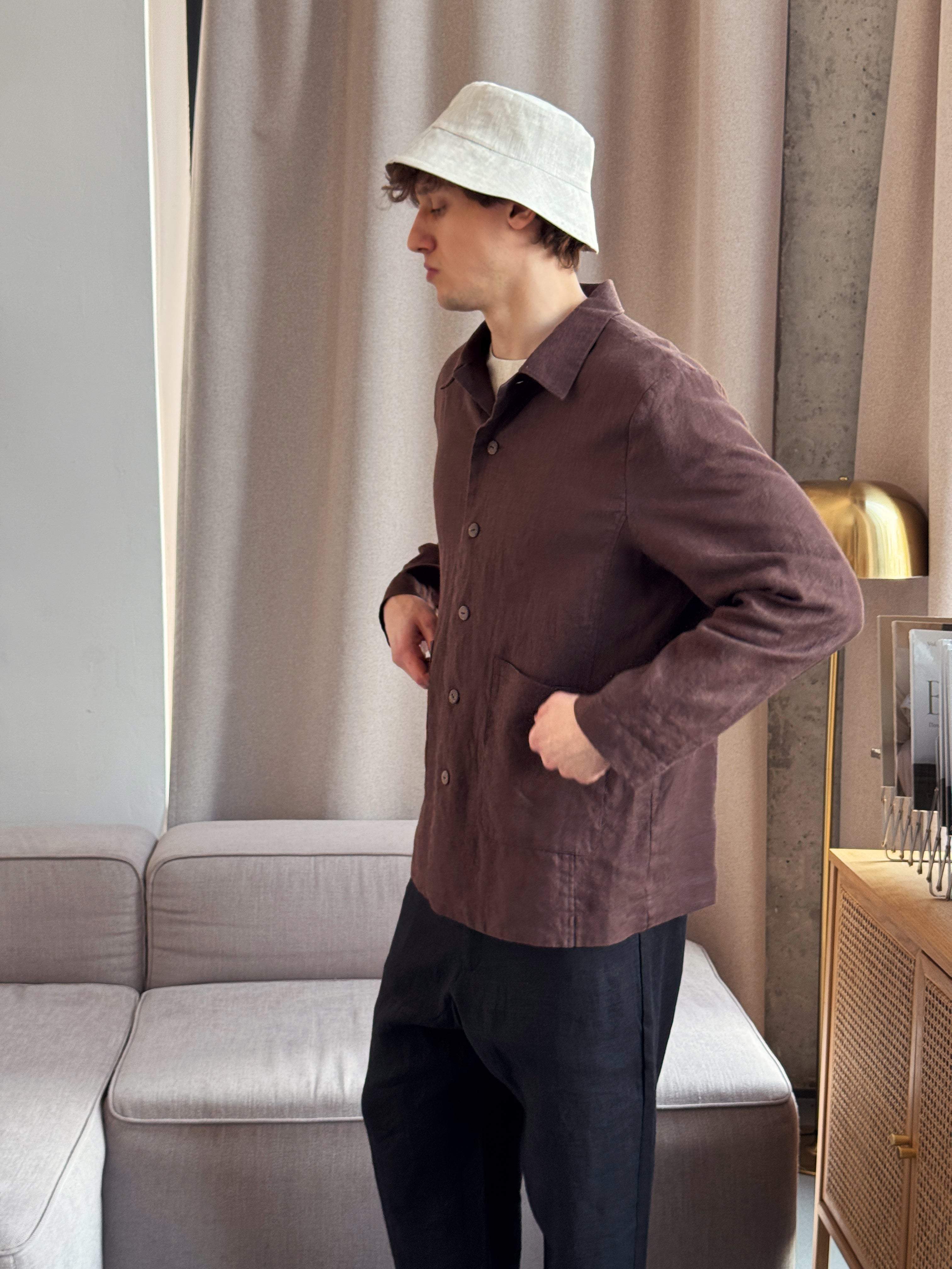 Men’s Linen Jacket CHERRY in Brown