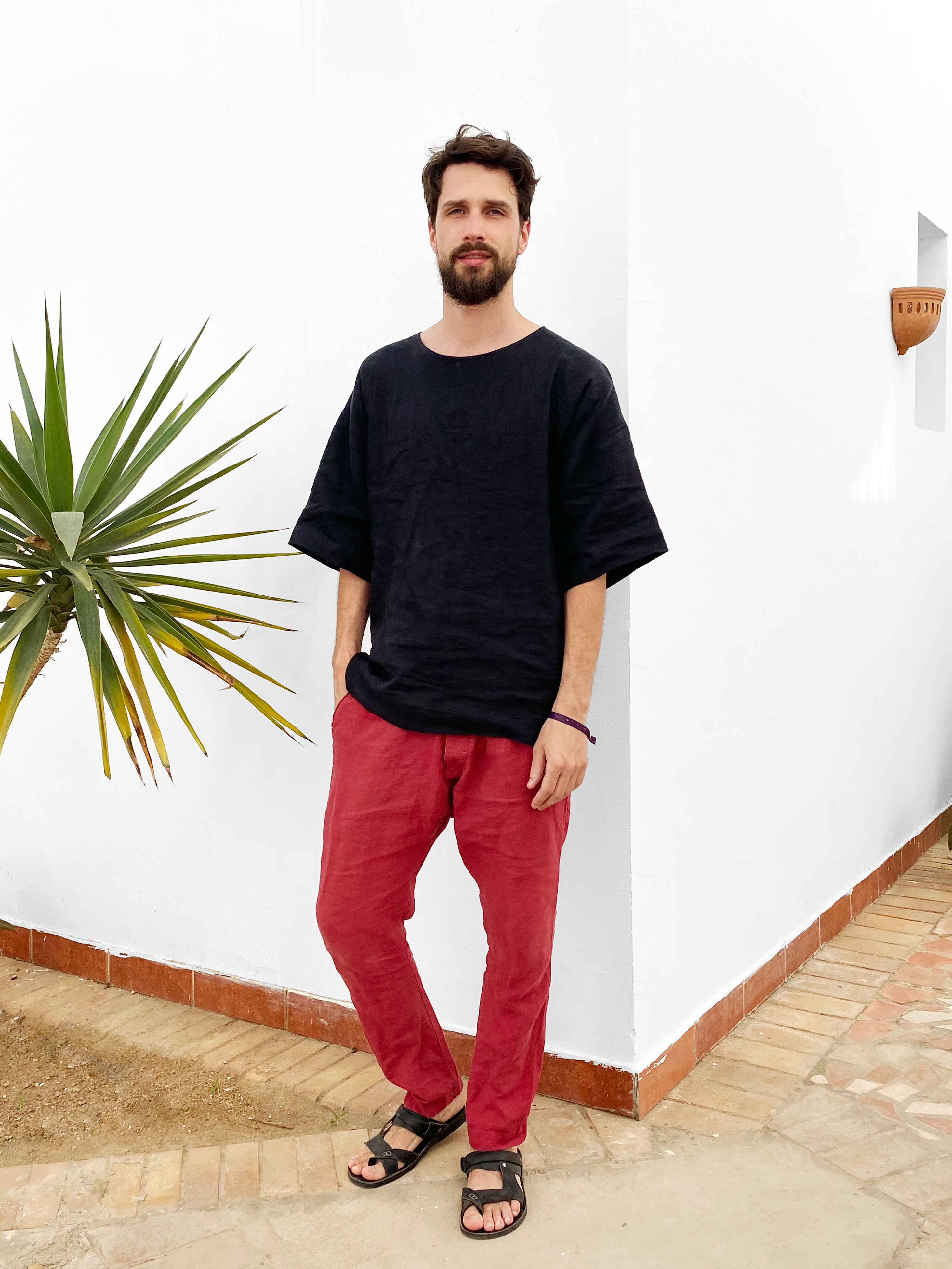 Men’s Oversized Linen T-Shirt LOTUS in Black