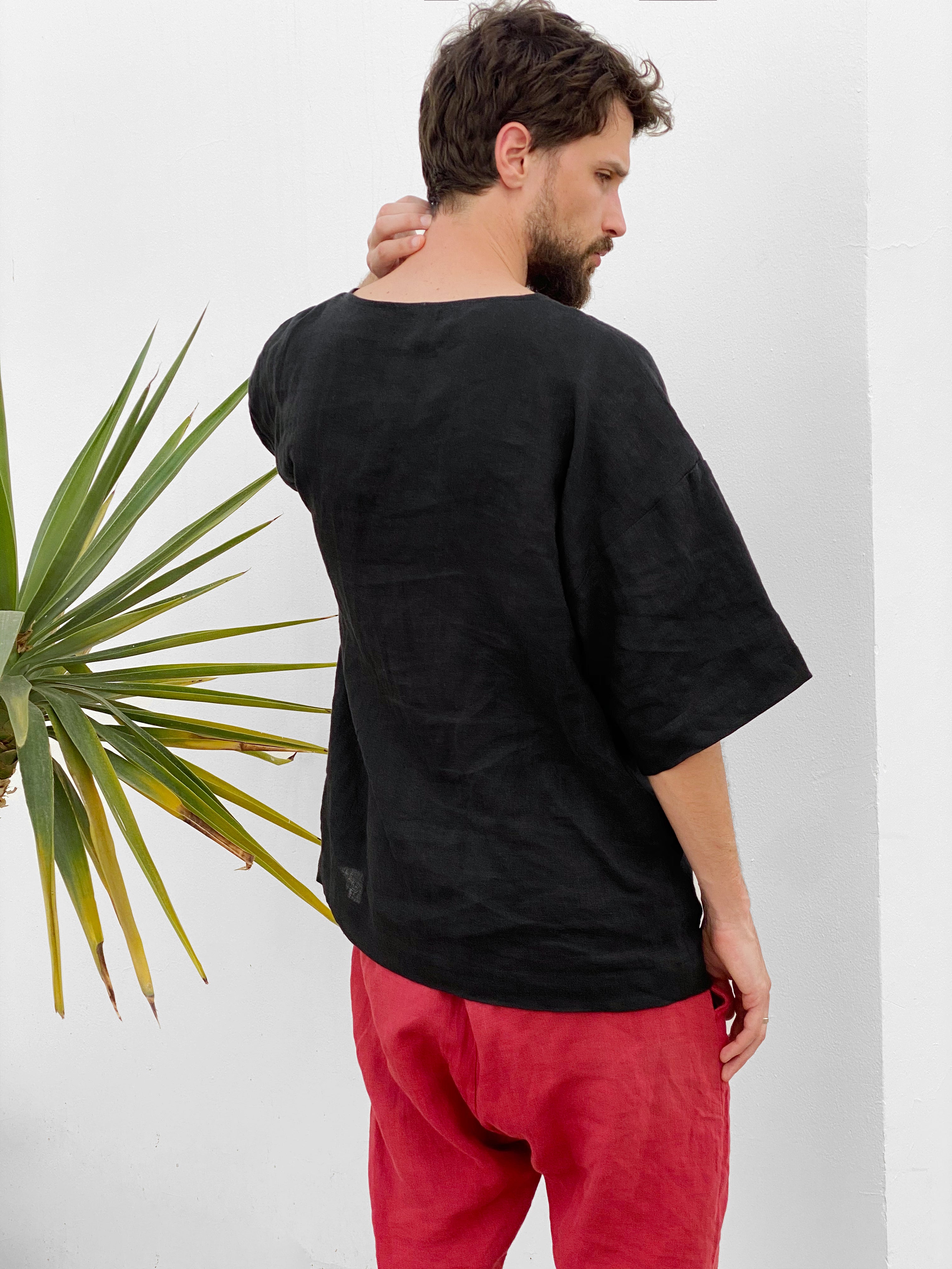 Men’s Oversized Linen T-Shirt LOTUS in Black