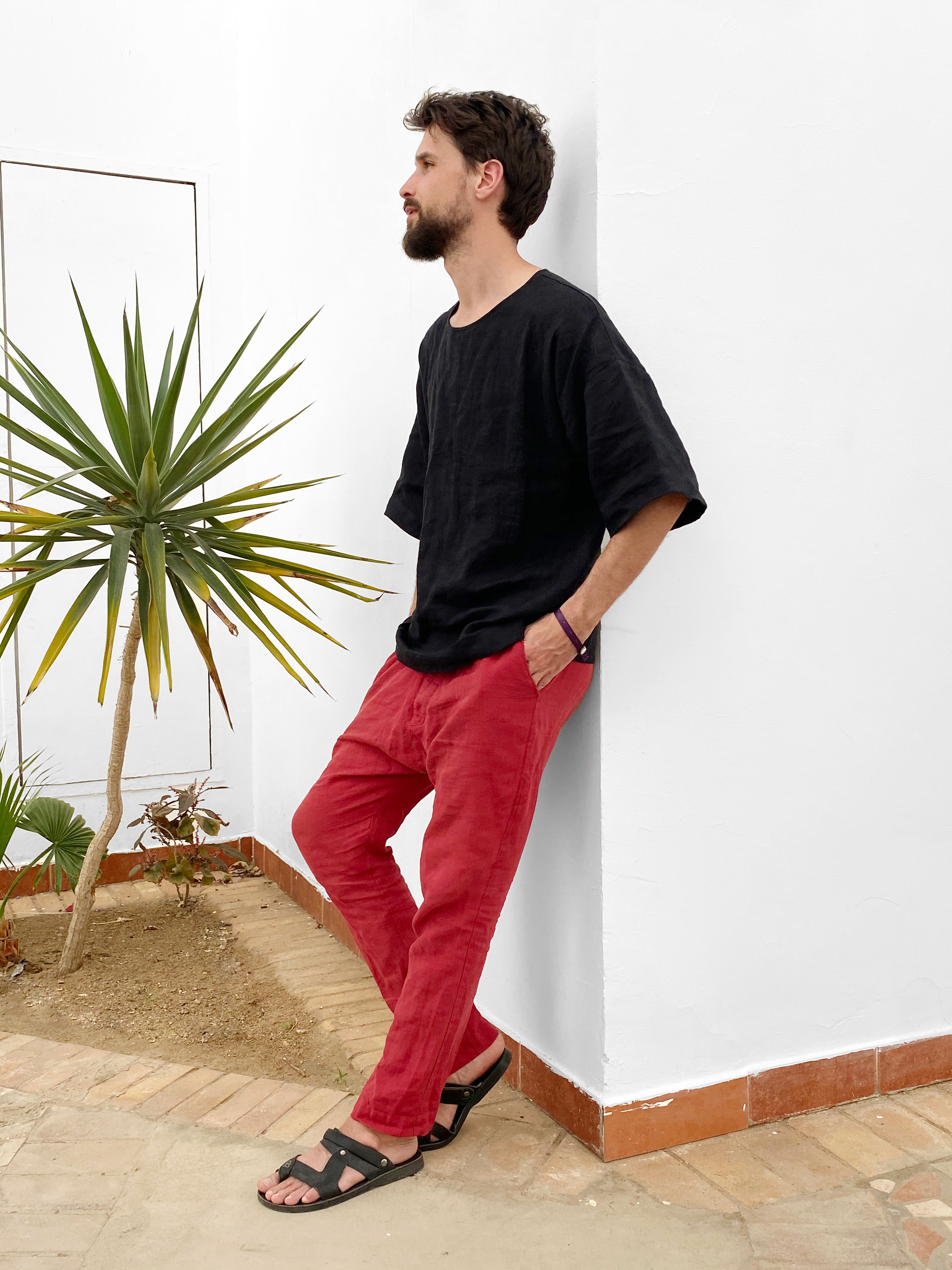 Men’s Oversized Linen T-Shirt LOTUS in Black