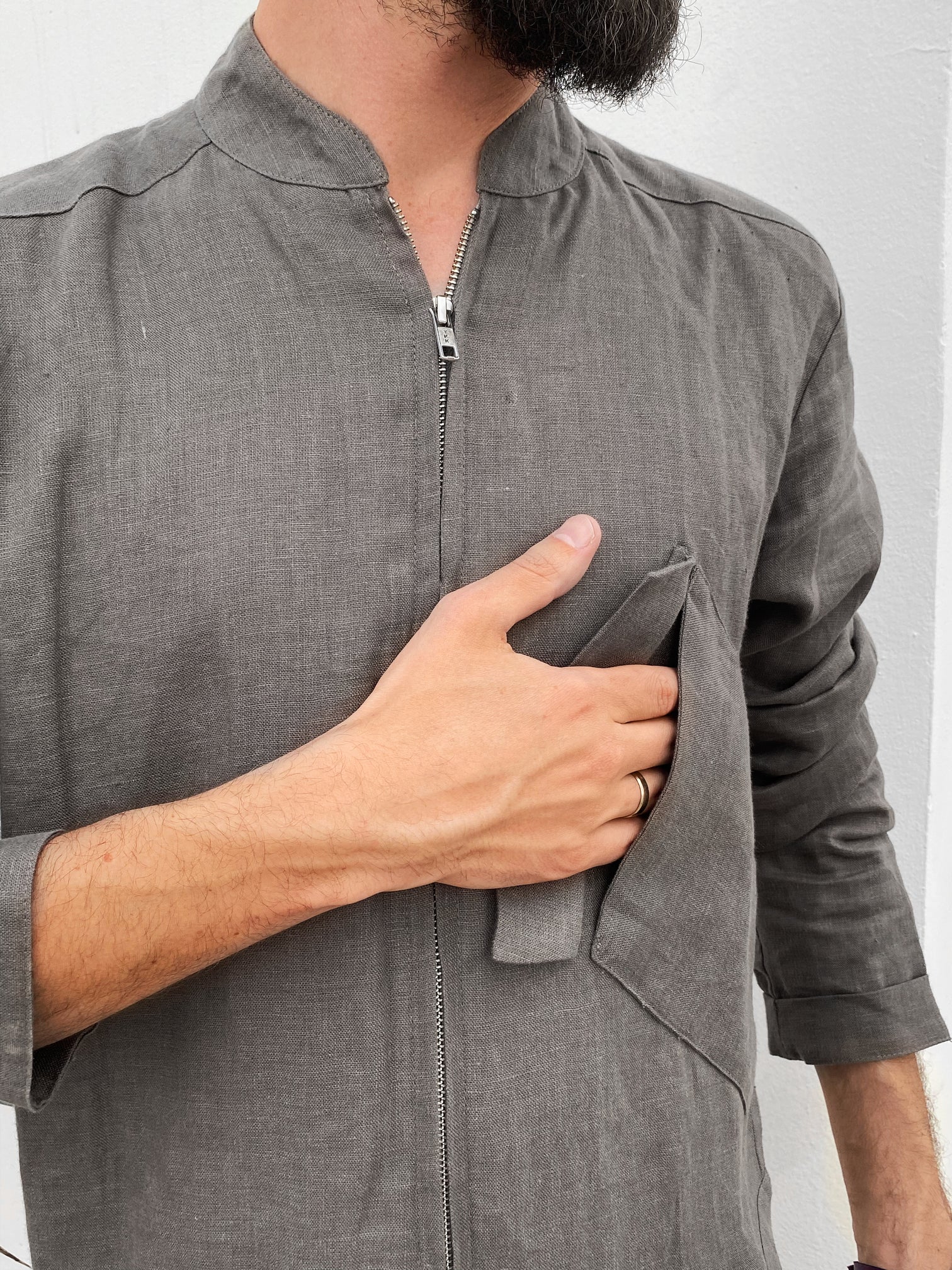 Mens Linen Jumpsuit PALO SANTO in Dark grey