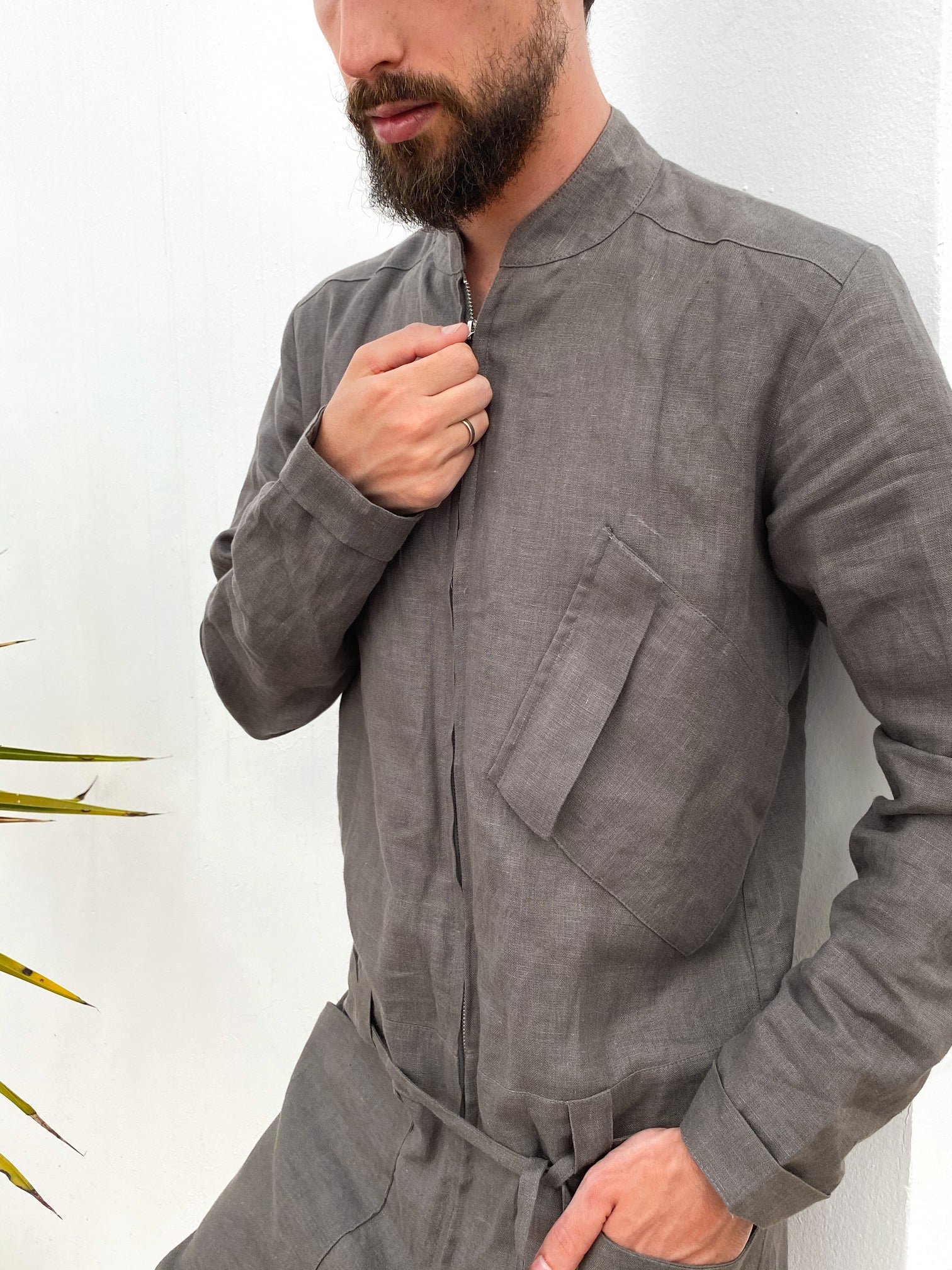 Mens Linen Jumpsuit PALO SANTO in Dark grey
