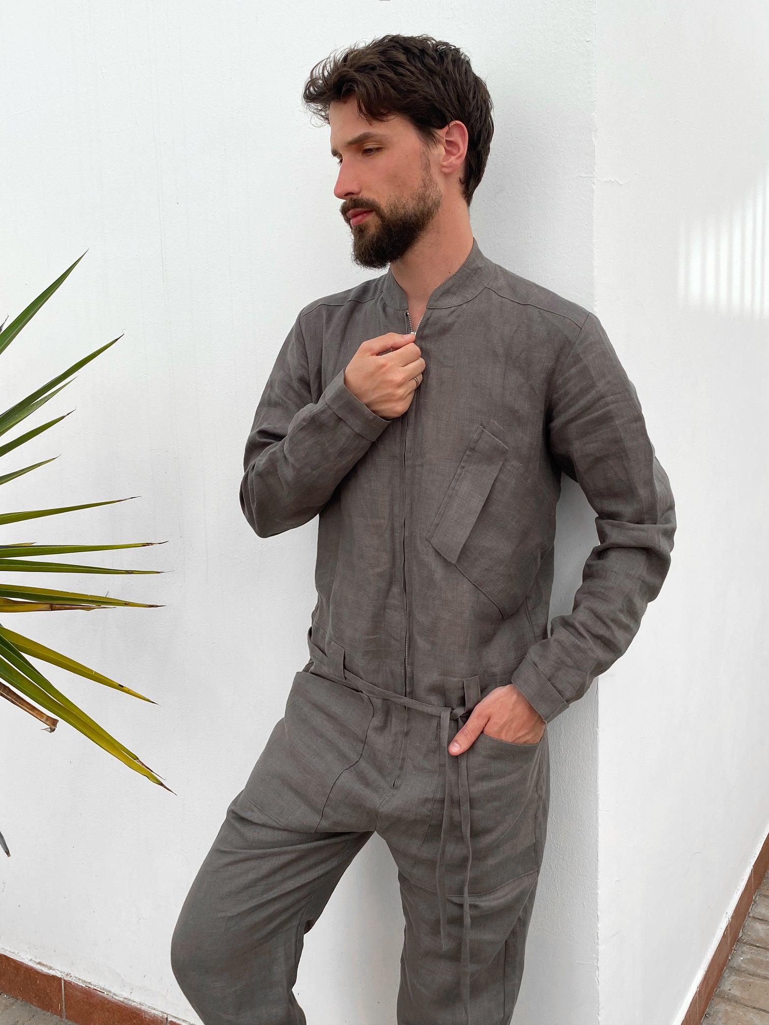 Mens Linen Jumpsuit PALO SANTO in Dark grey