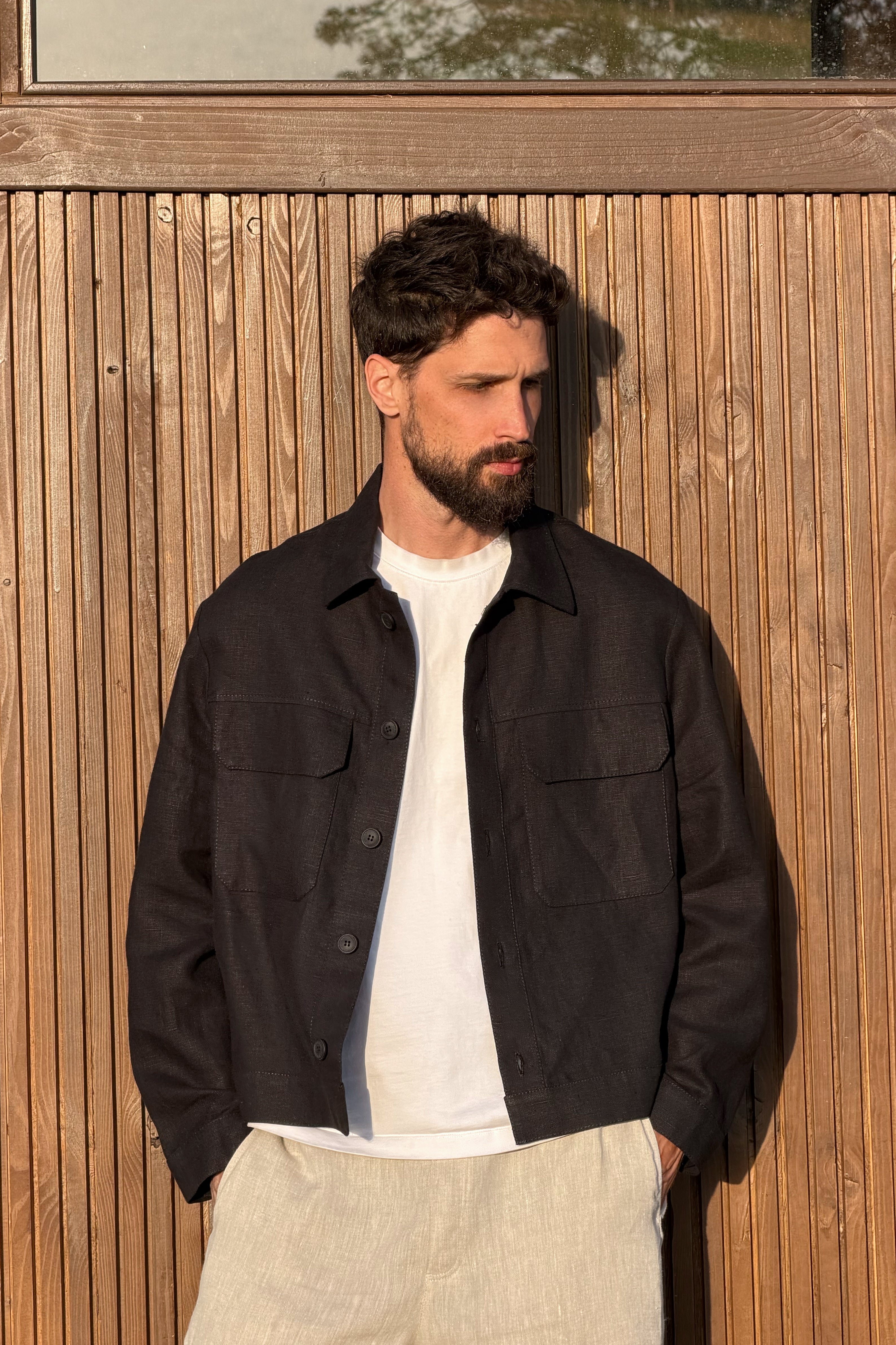 Men’s Linen Chore Jacket SEQUOIA in Black