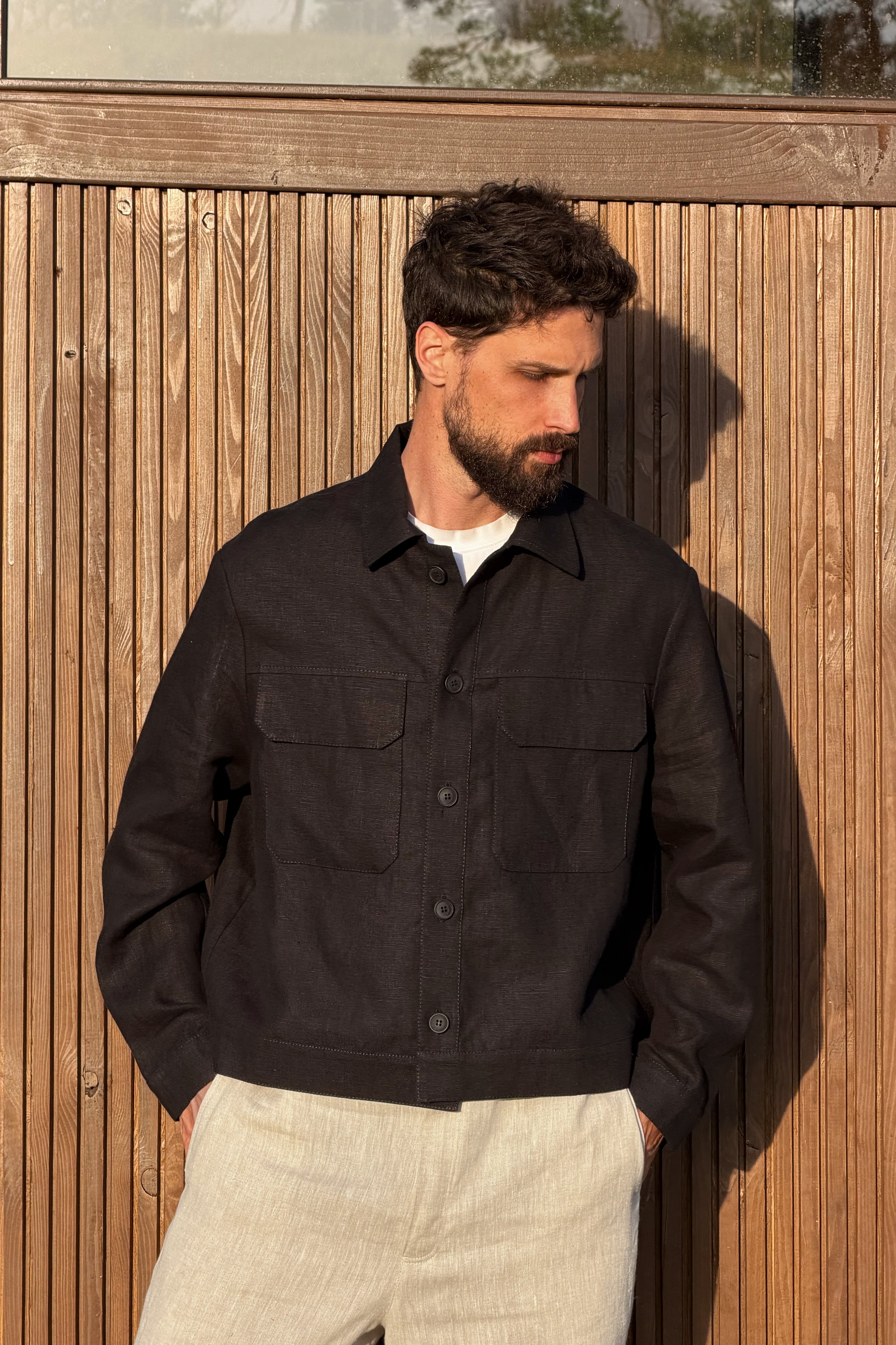 Men’s Linen Chore Jacket SEQUOIA in Black