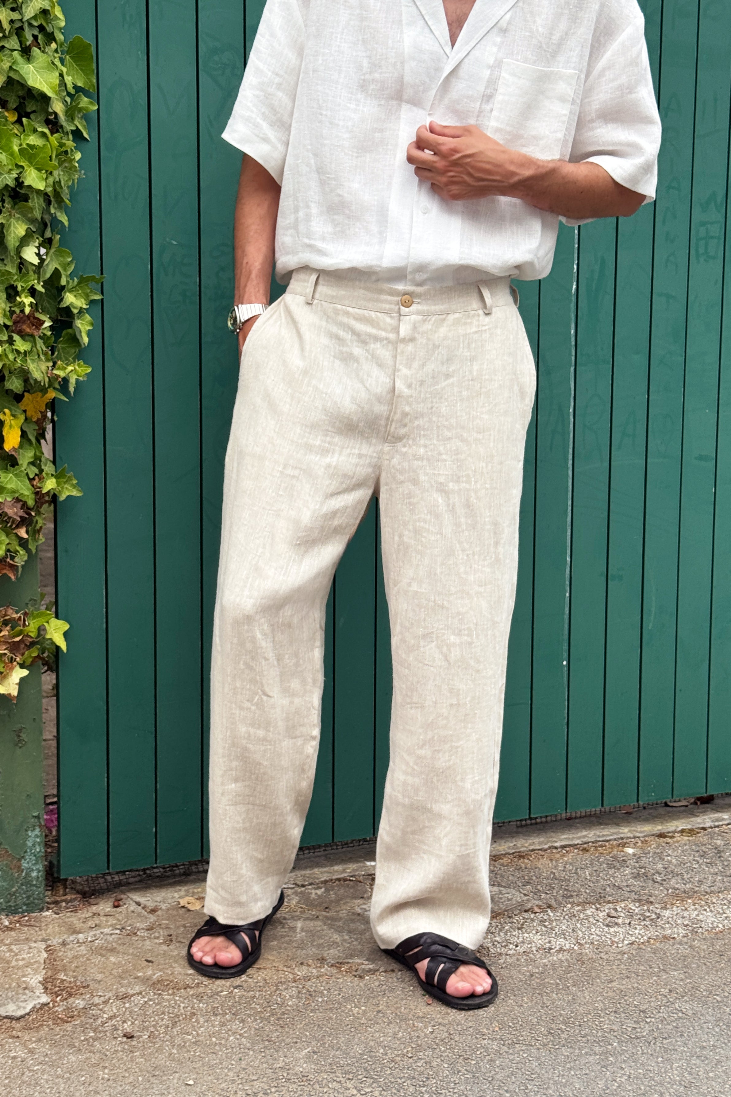 Men’s Linen Relaxed Straight Pants AVENS in Beige