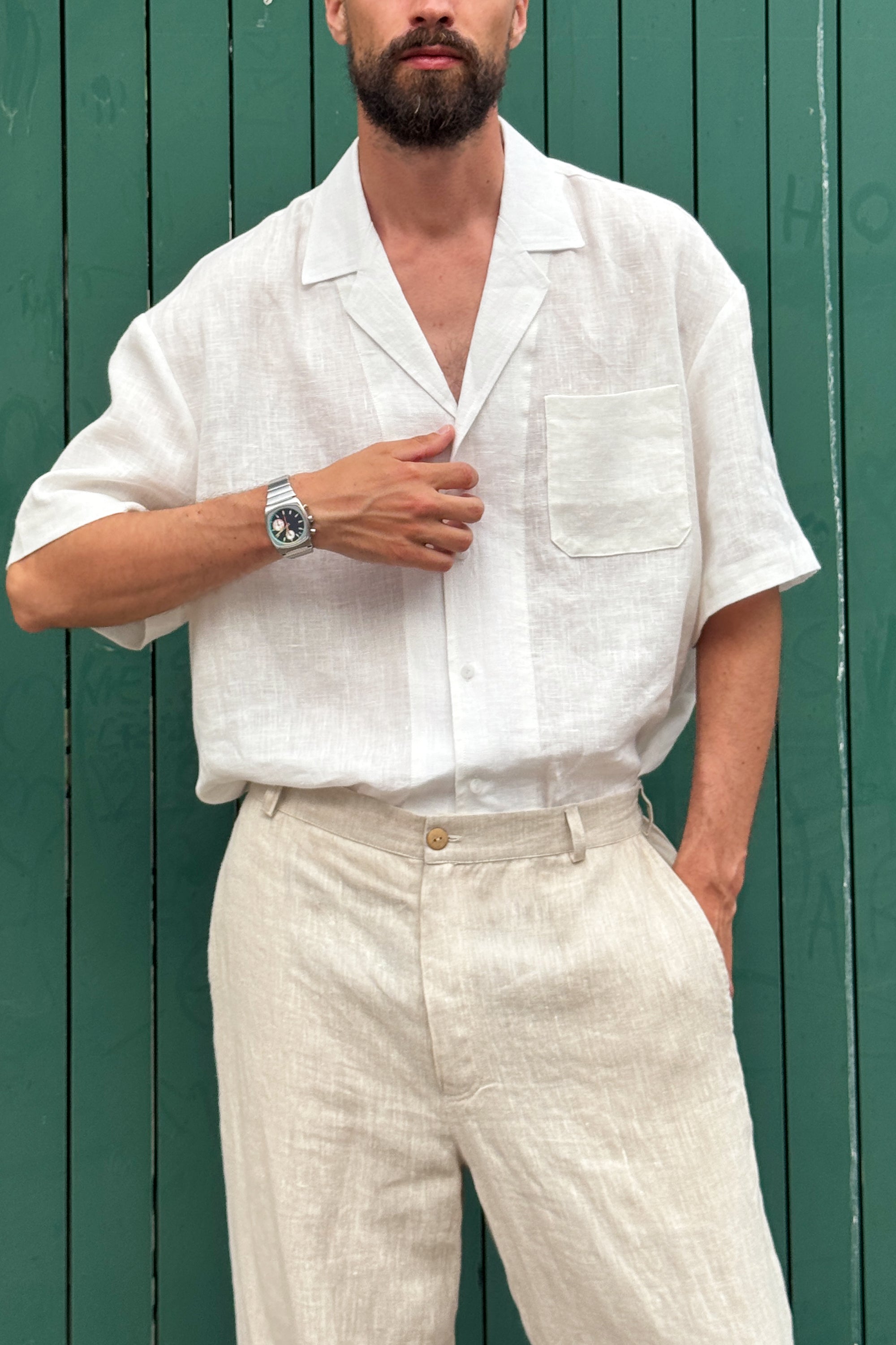 Men’s Linen Relaxed Straight Pants AVENS in Beige