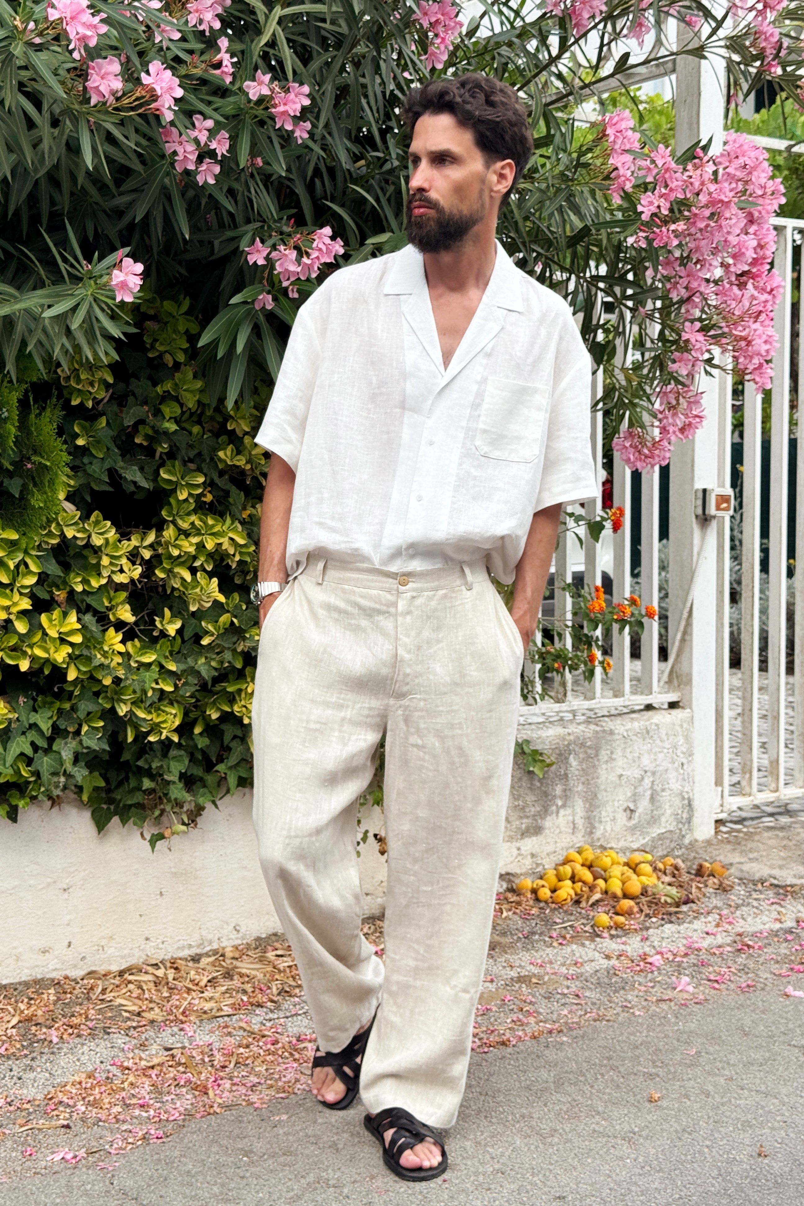 Men's Linen Relaxed Straight Pants – Beige L