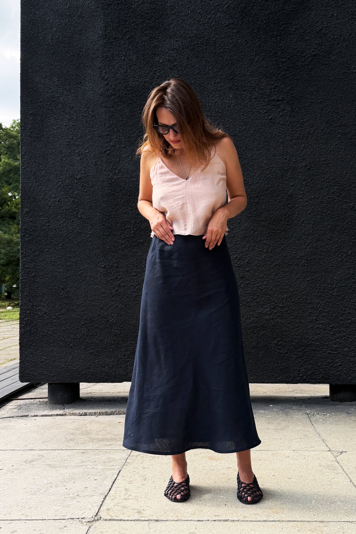 Women’s Linen Maxi Skirt LUNARIA in Dark Blue