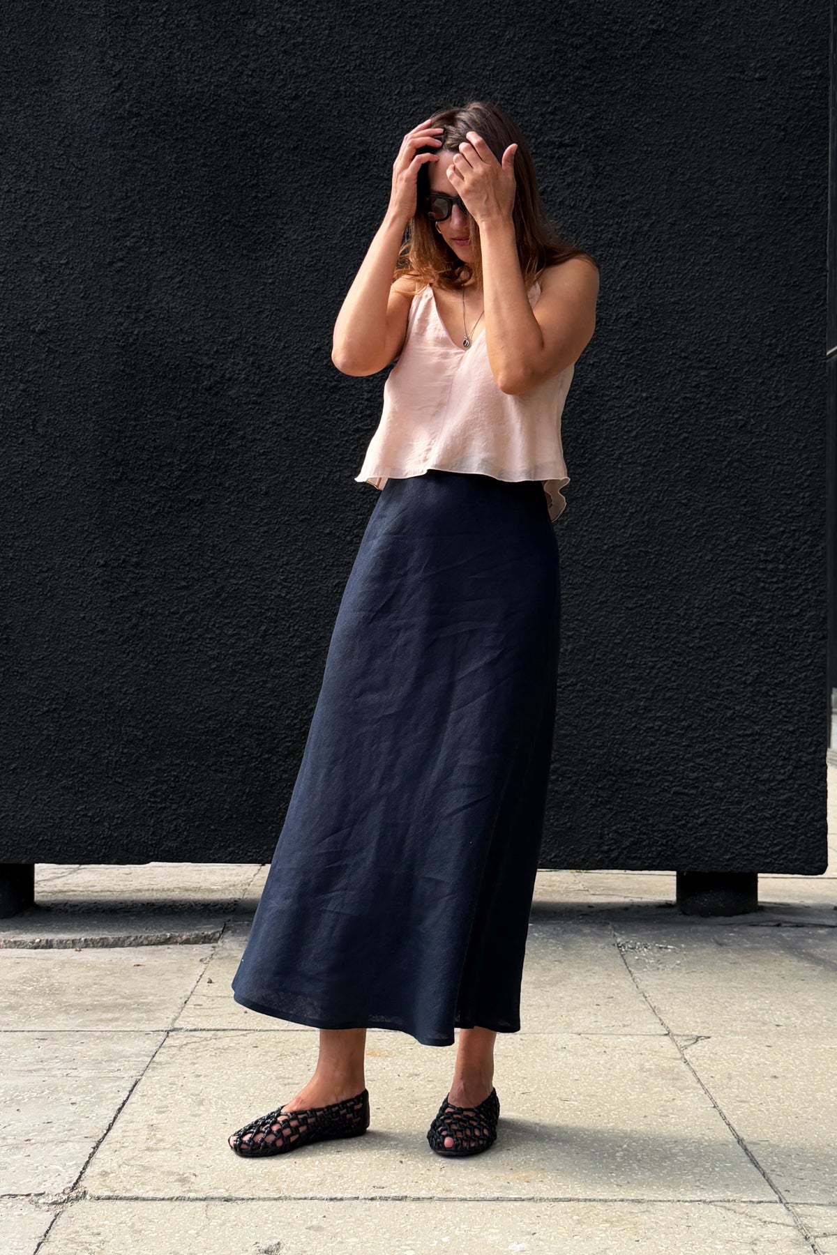 Women’s Linen Maxi Skirt LUNARIA in Dark Blue
