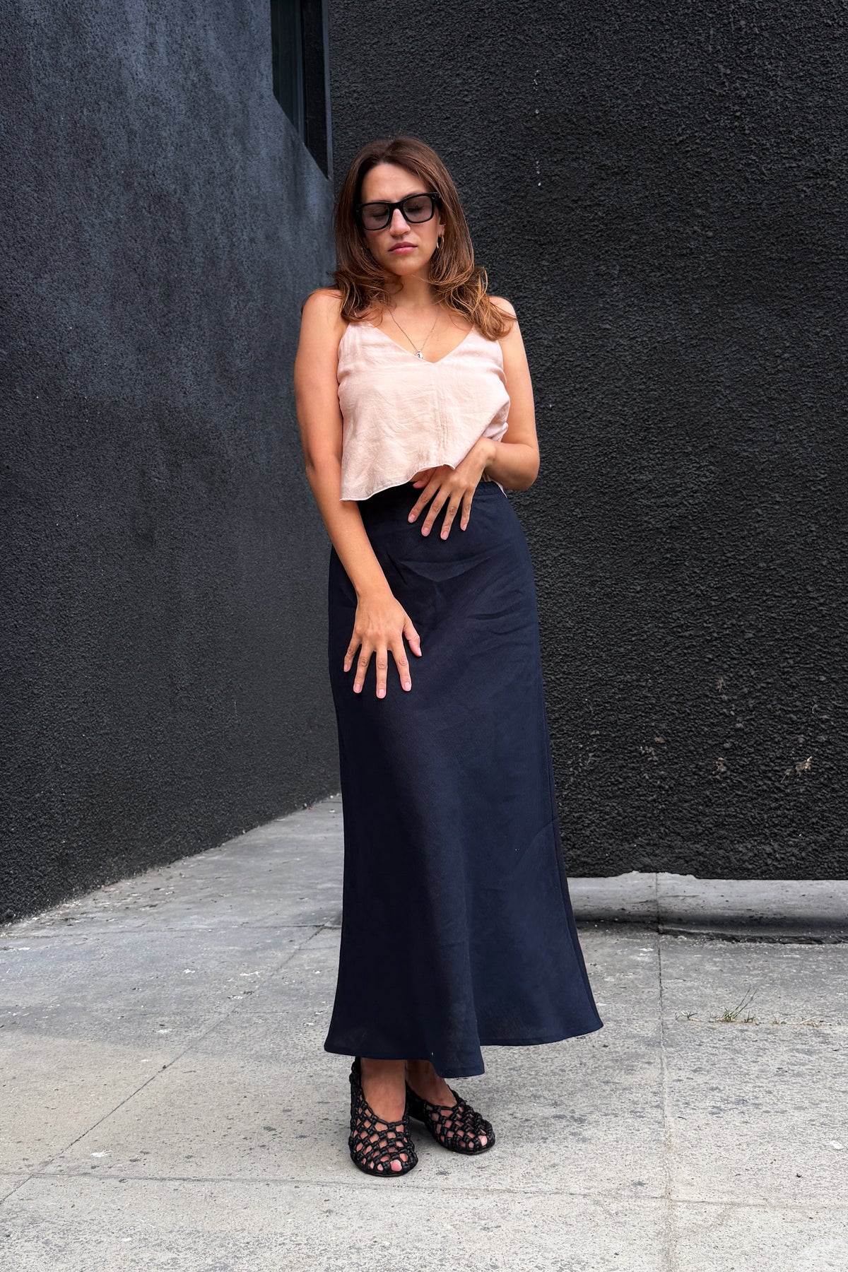 Women’s Linen Maxi Skirt LUNARIA in Dark Blue