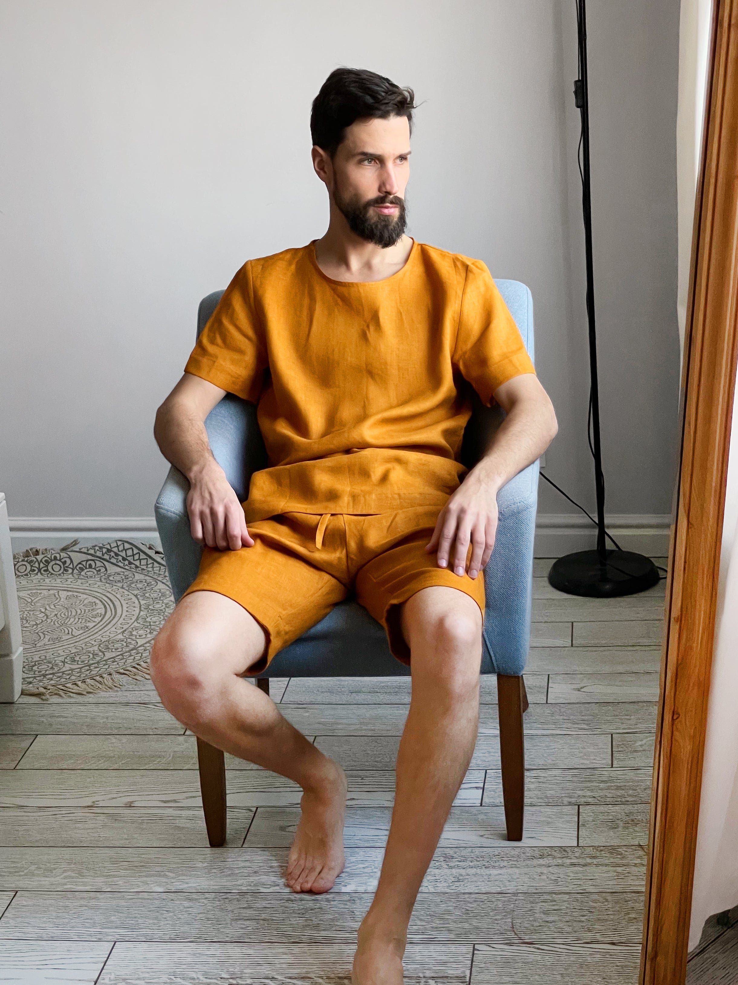 Men’s Linen T-Shirt LINDEN in Saffron