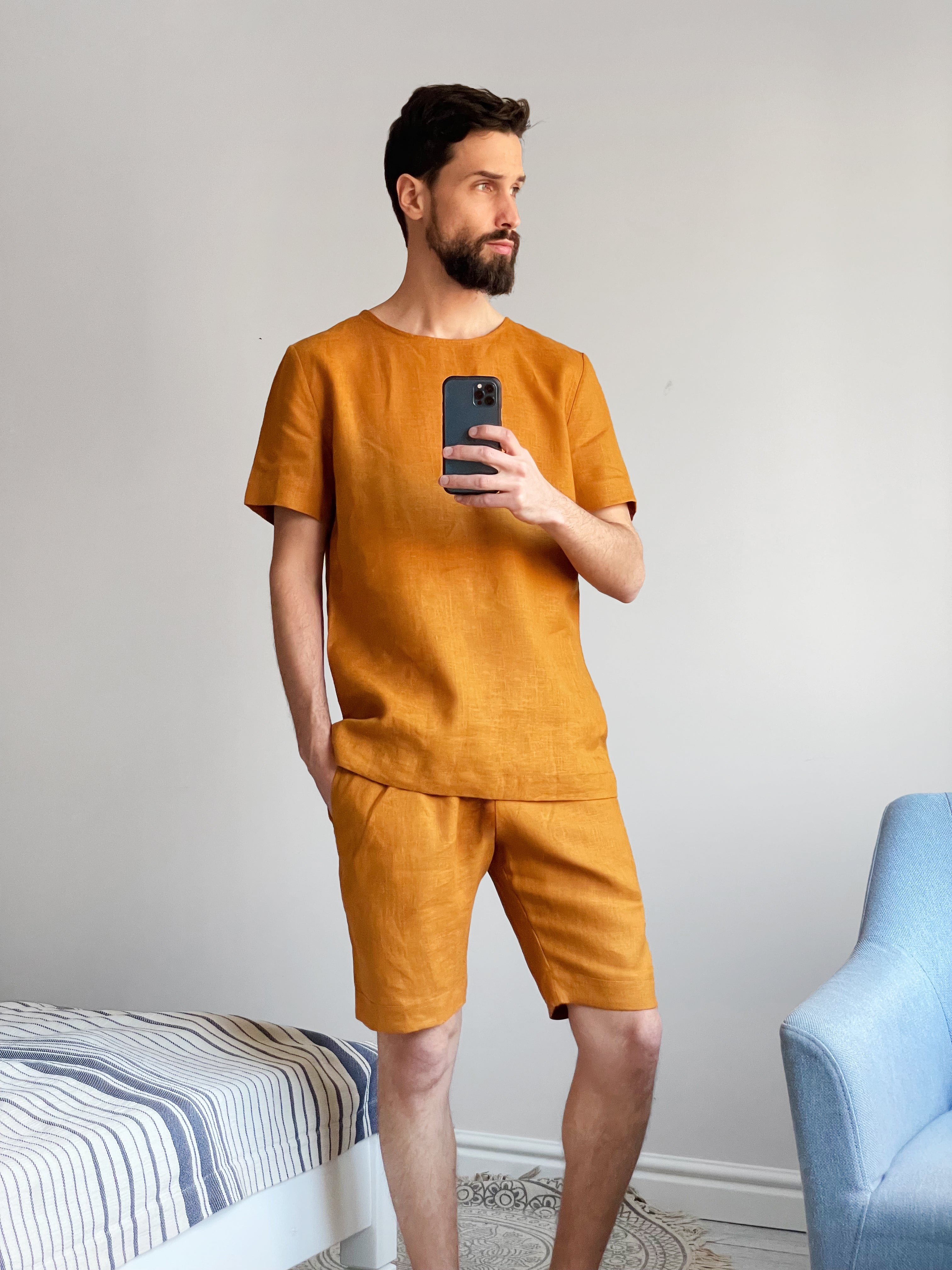 Men’s Linen T-Shirt LINDEN in Saffron