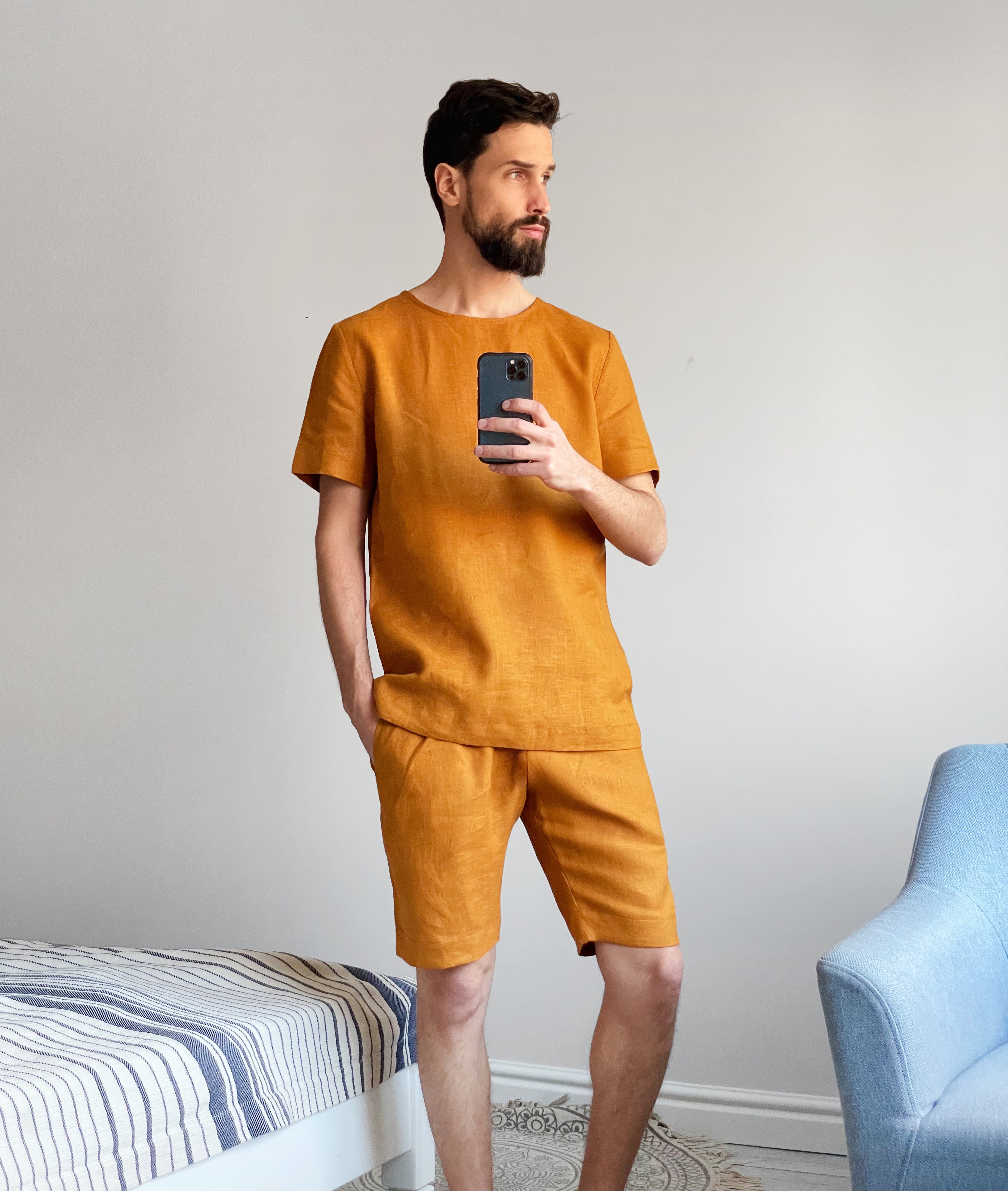 Men’s linen shorts ASH in Saffron