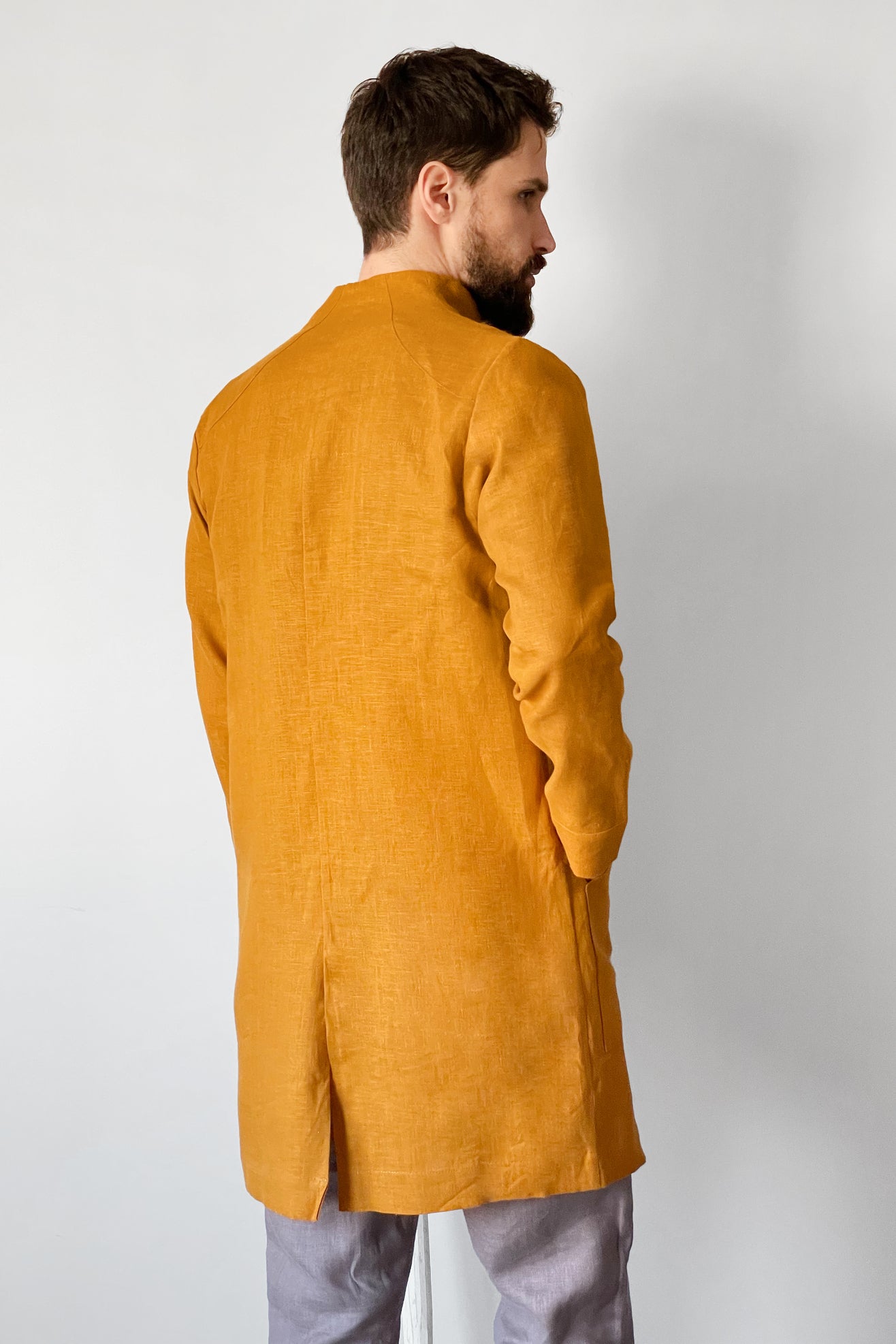 Men’s Linen Trench ALMOND in Saffron