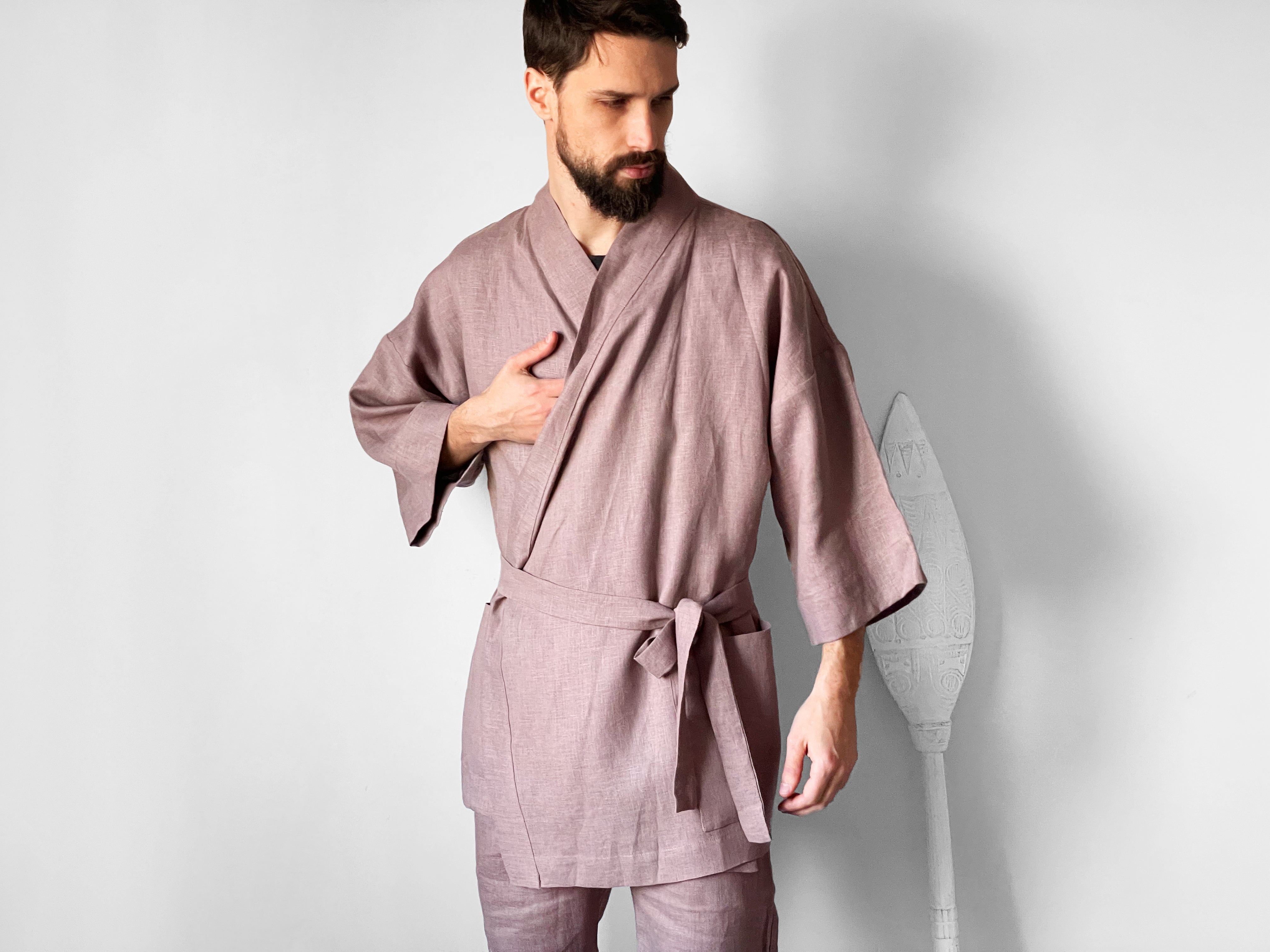 Men’s linen kimono SUGI in Latte