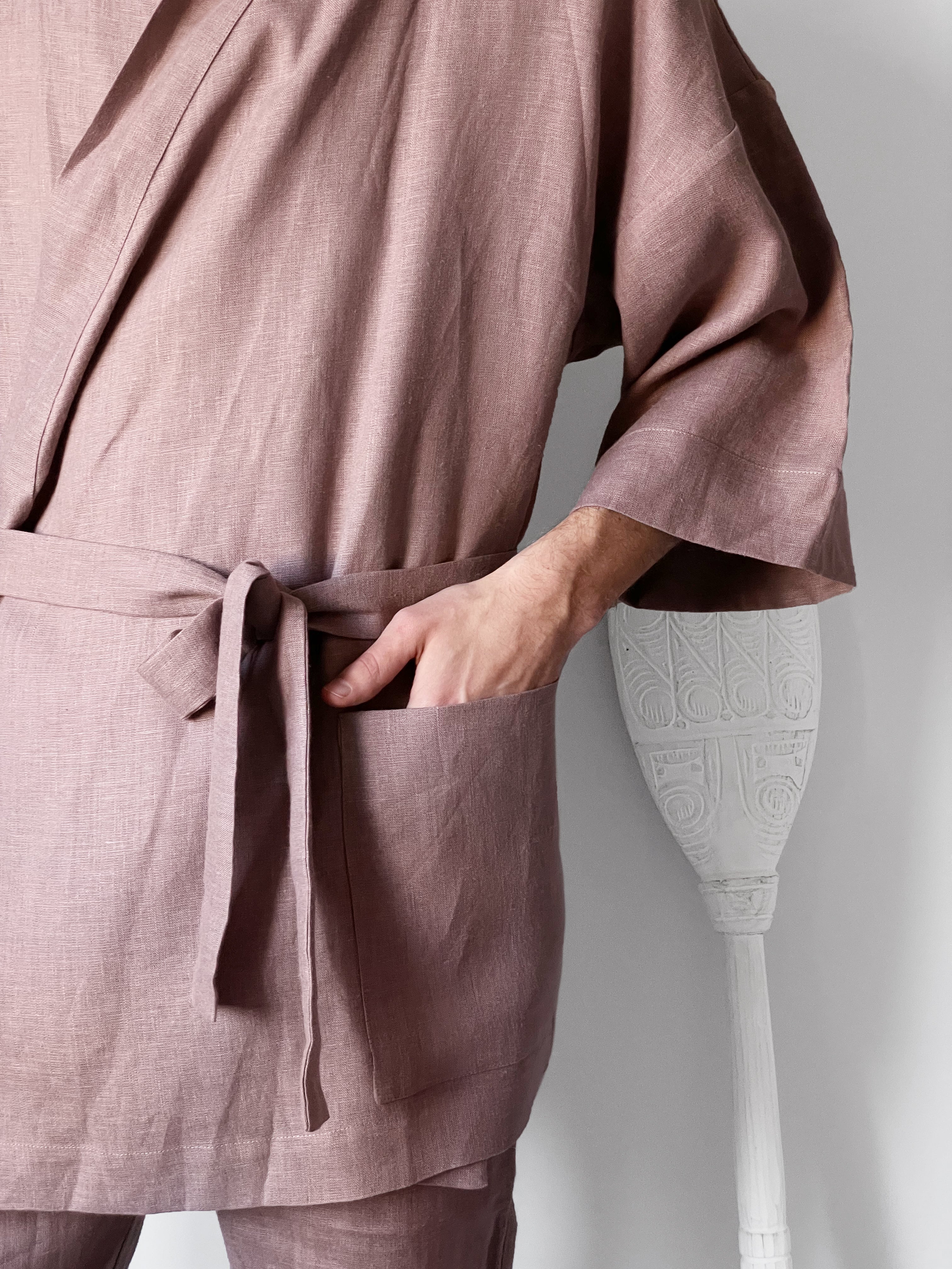 Men’s linen kimono SUGI in Latte