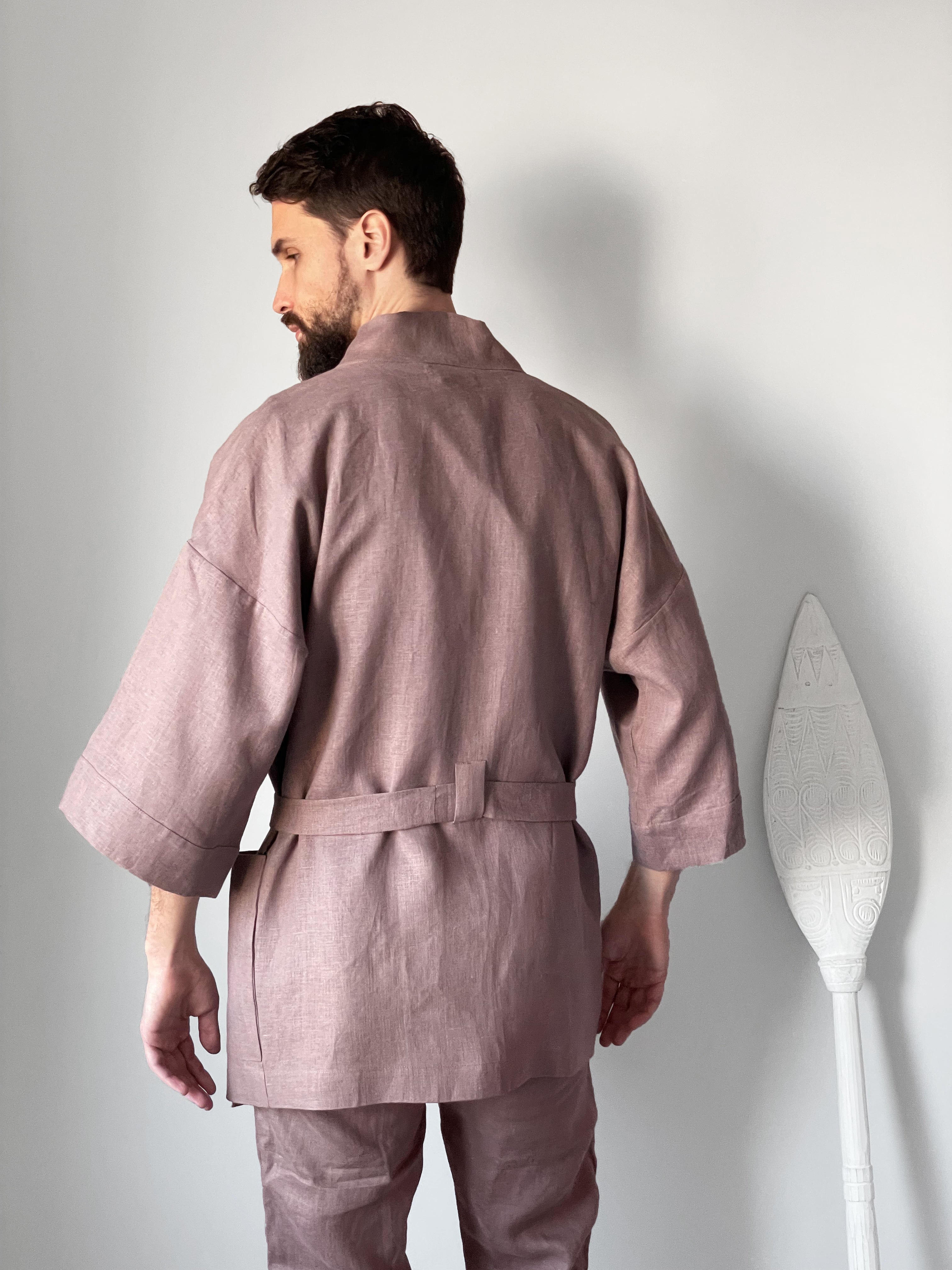 Men’s linen kimono SUGI in Latte