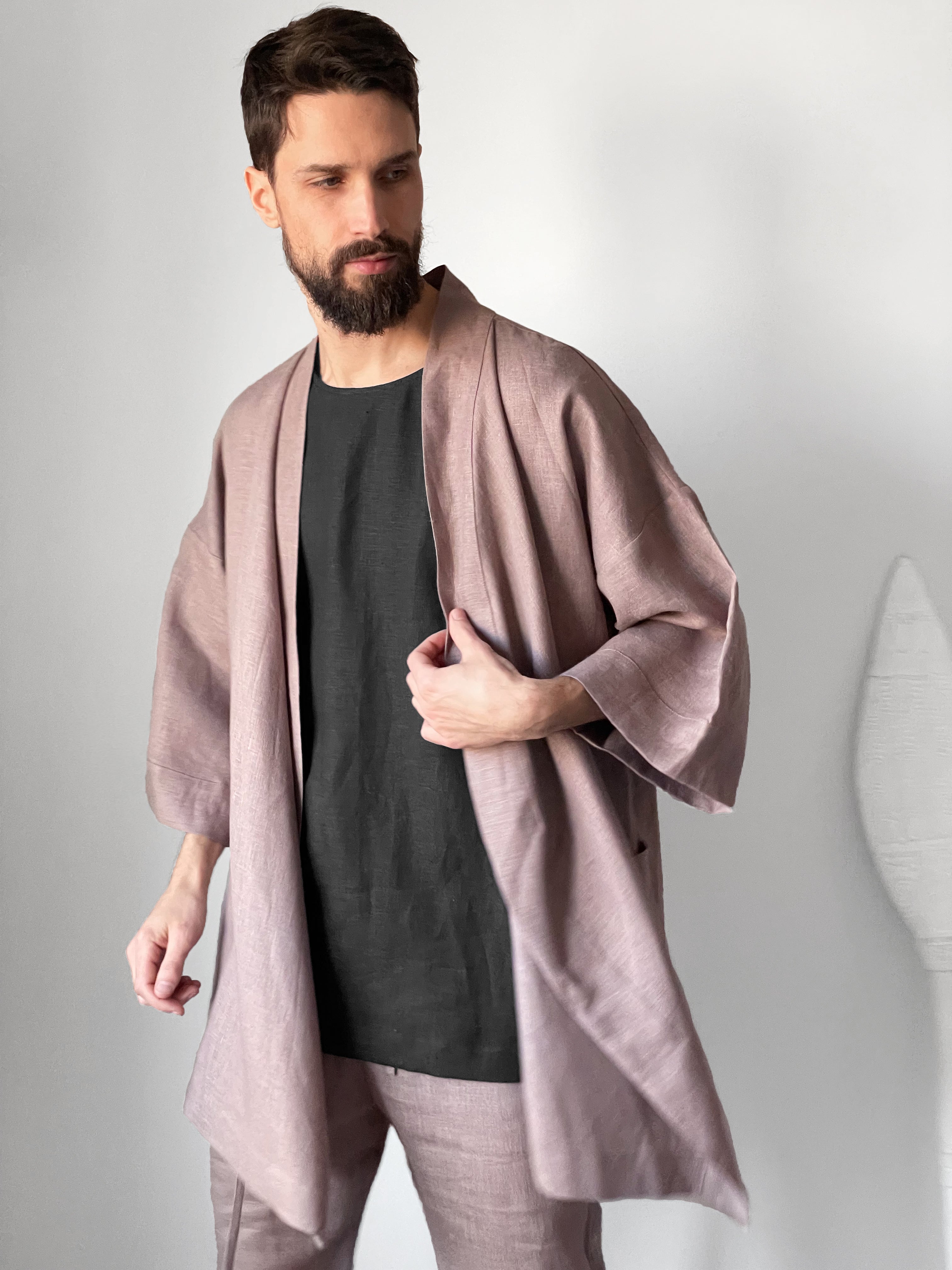Men’s linen kimono SUGI in Latte