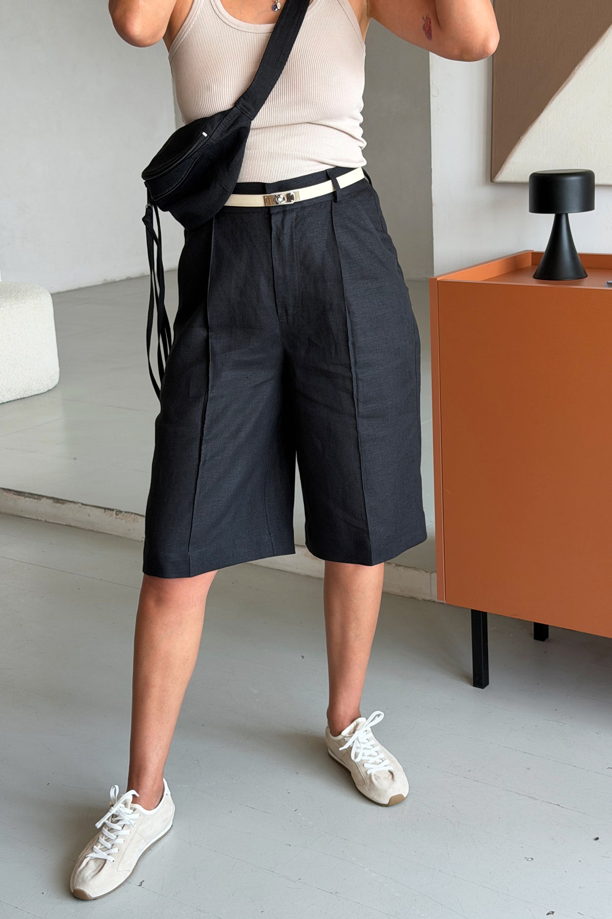 Womens Linen High Waist Shorts ARALIA in Black