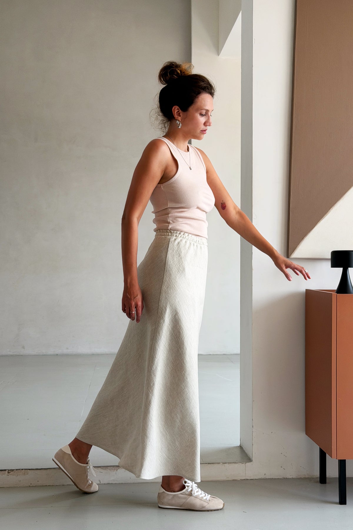 Women’s Linen Maxi Skirt LUNARIA in Beige