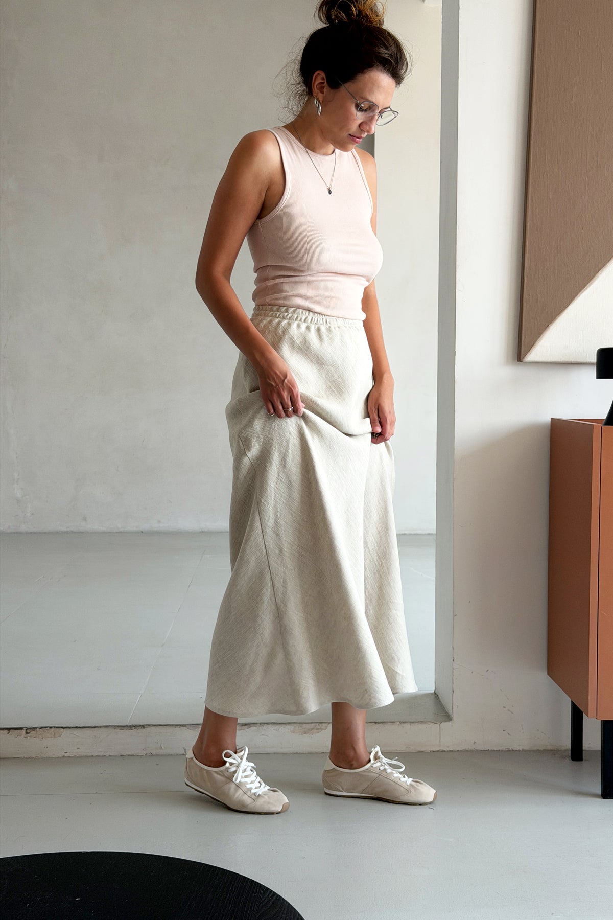 Women’s Linen Maxi Skirt LUNARIA in Beige