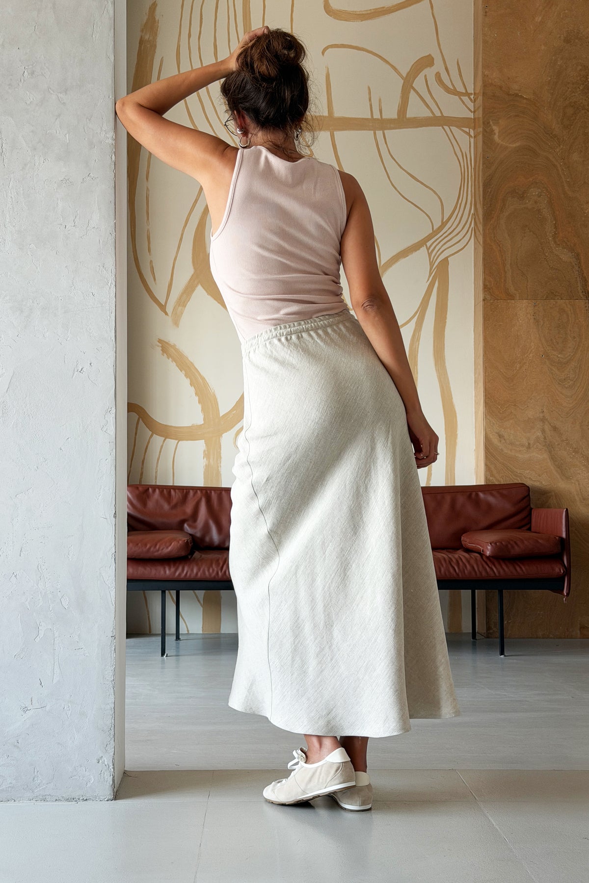 Women’s Linen Maxi Skirt LUNARIA in Beige
