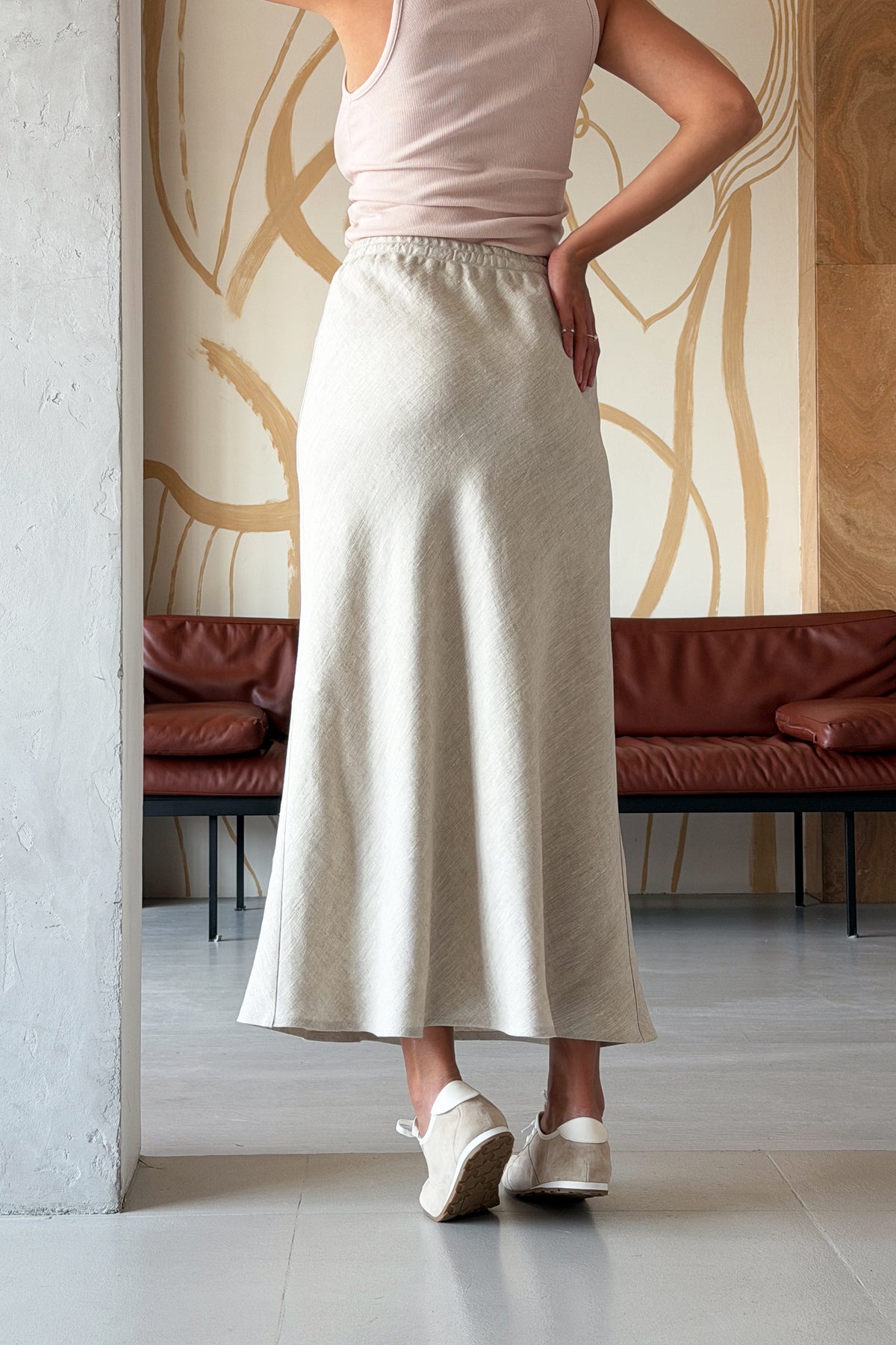 Women’s Linen Maxi Skirt LUNARIA in Beige