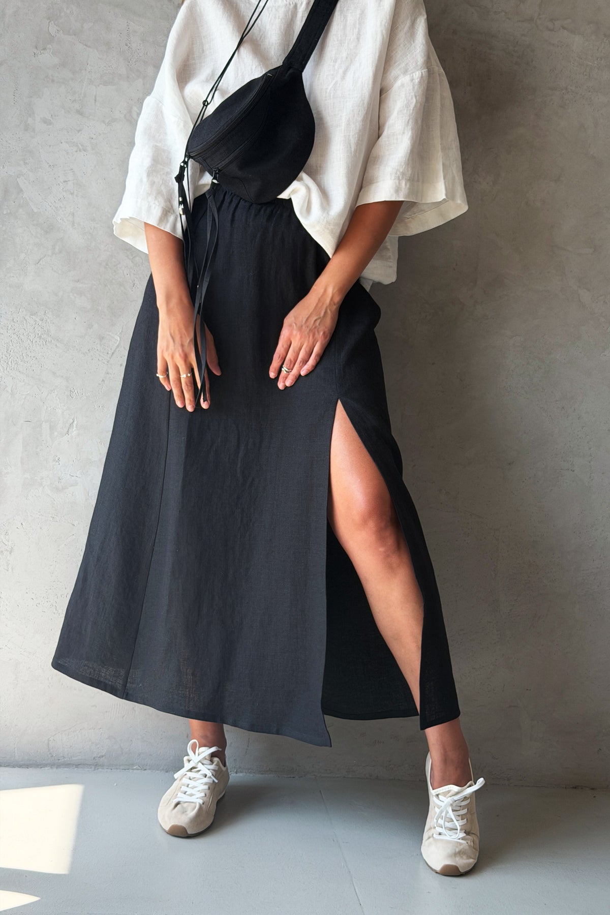 Women’s A-Line Linen Skirt VERONICA in Black