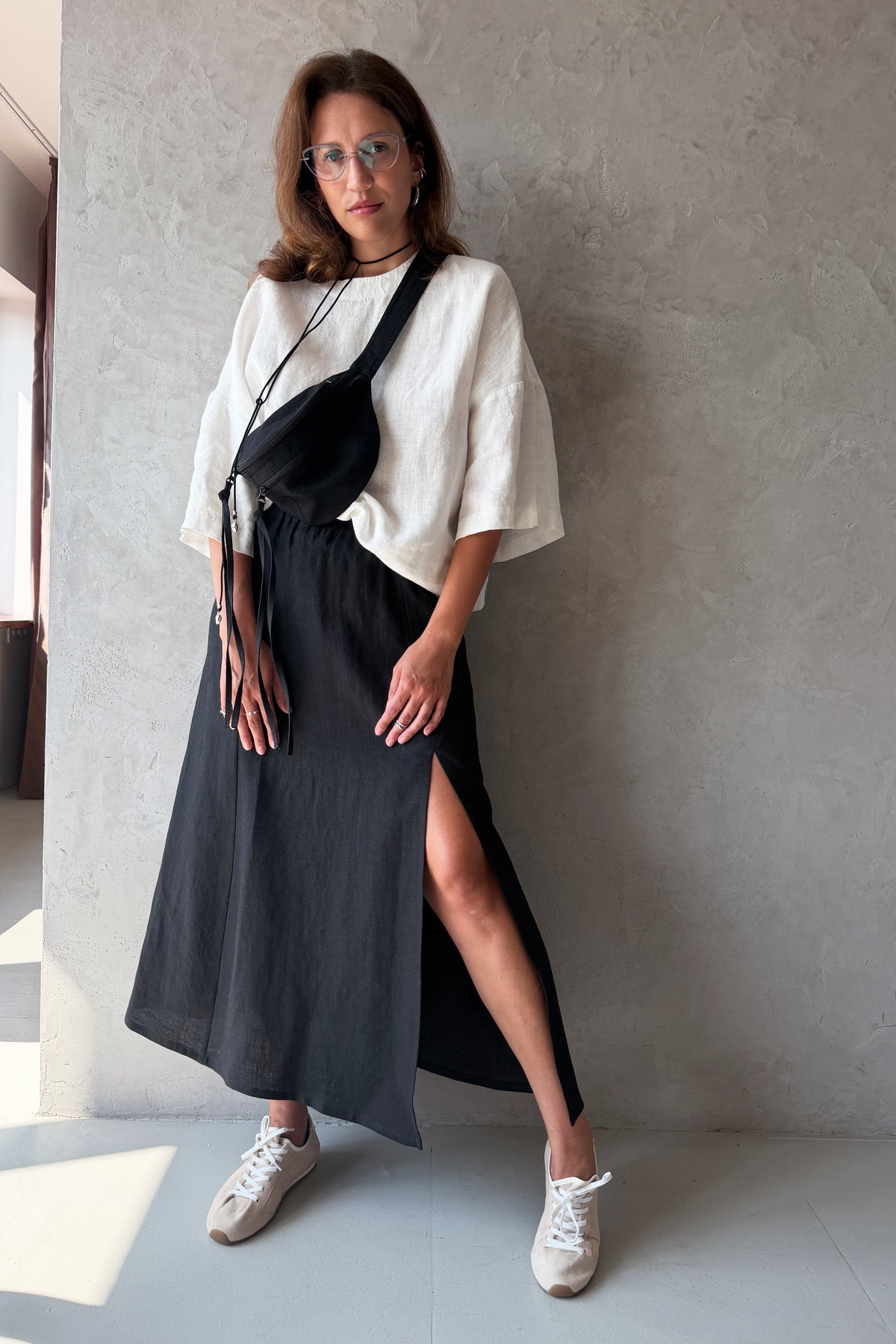Women’s A-Line Linen Skirt VERONICA in Black